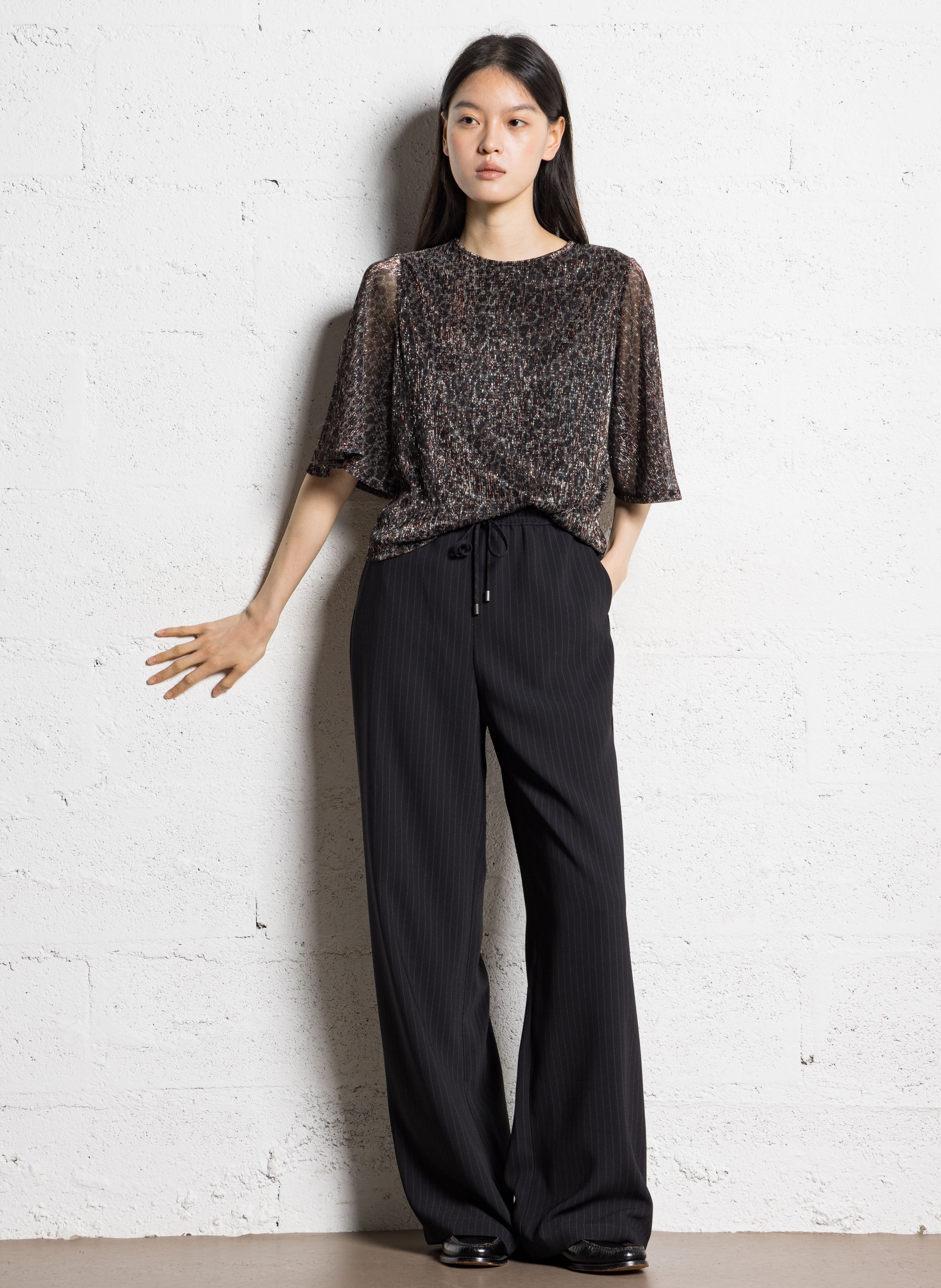 Straight-leg striped tailored pants IKKS Black