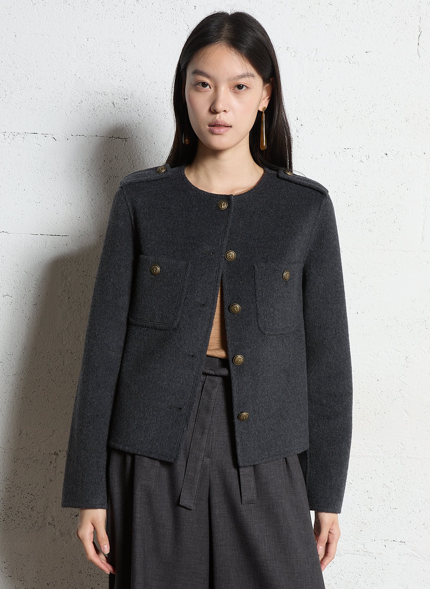 Straight buttoned coat in blended wool MAISON 123 Grey