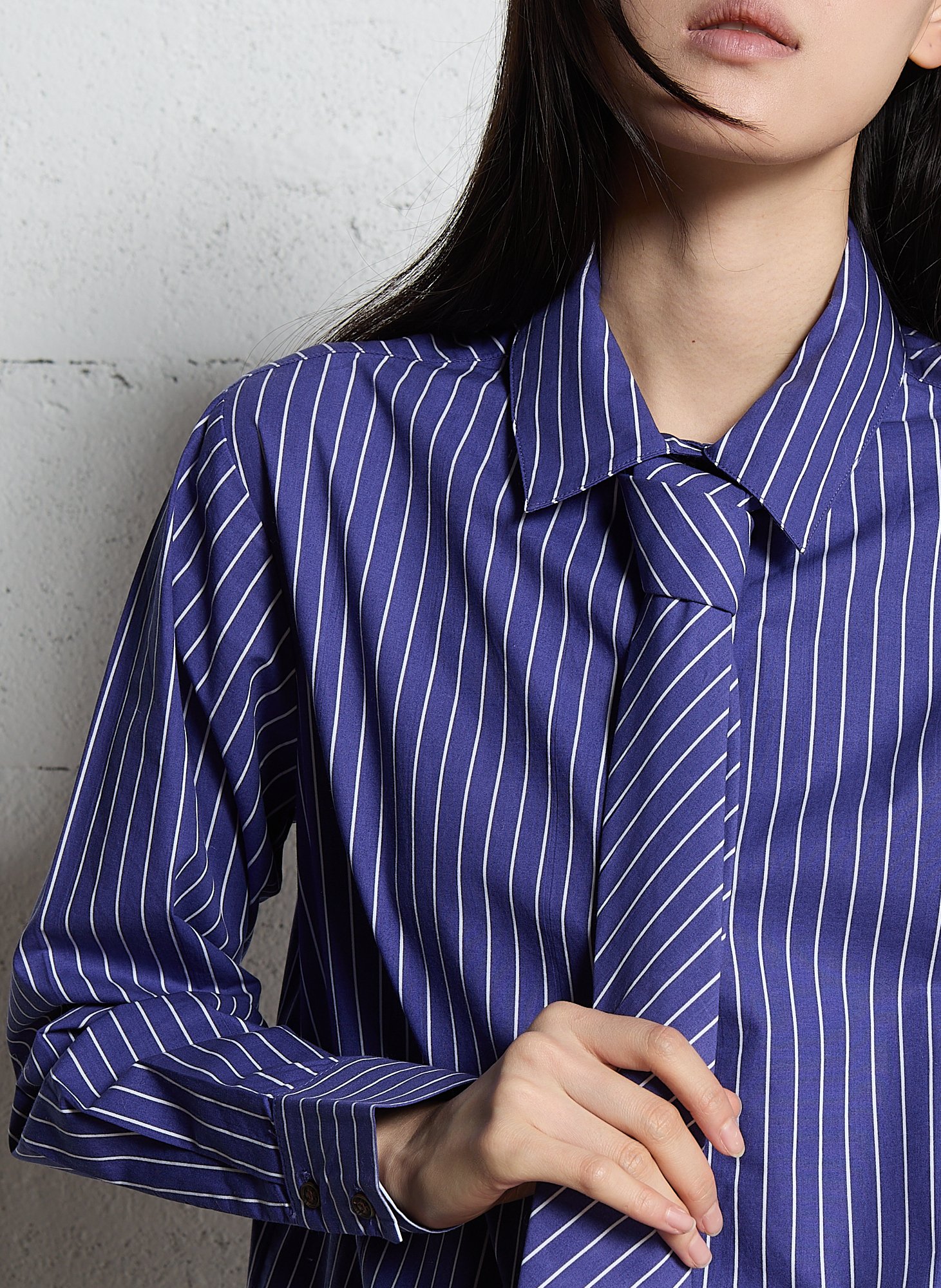 Classic straight shirt in striped mixed cotton MAISON 123 Plums