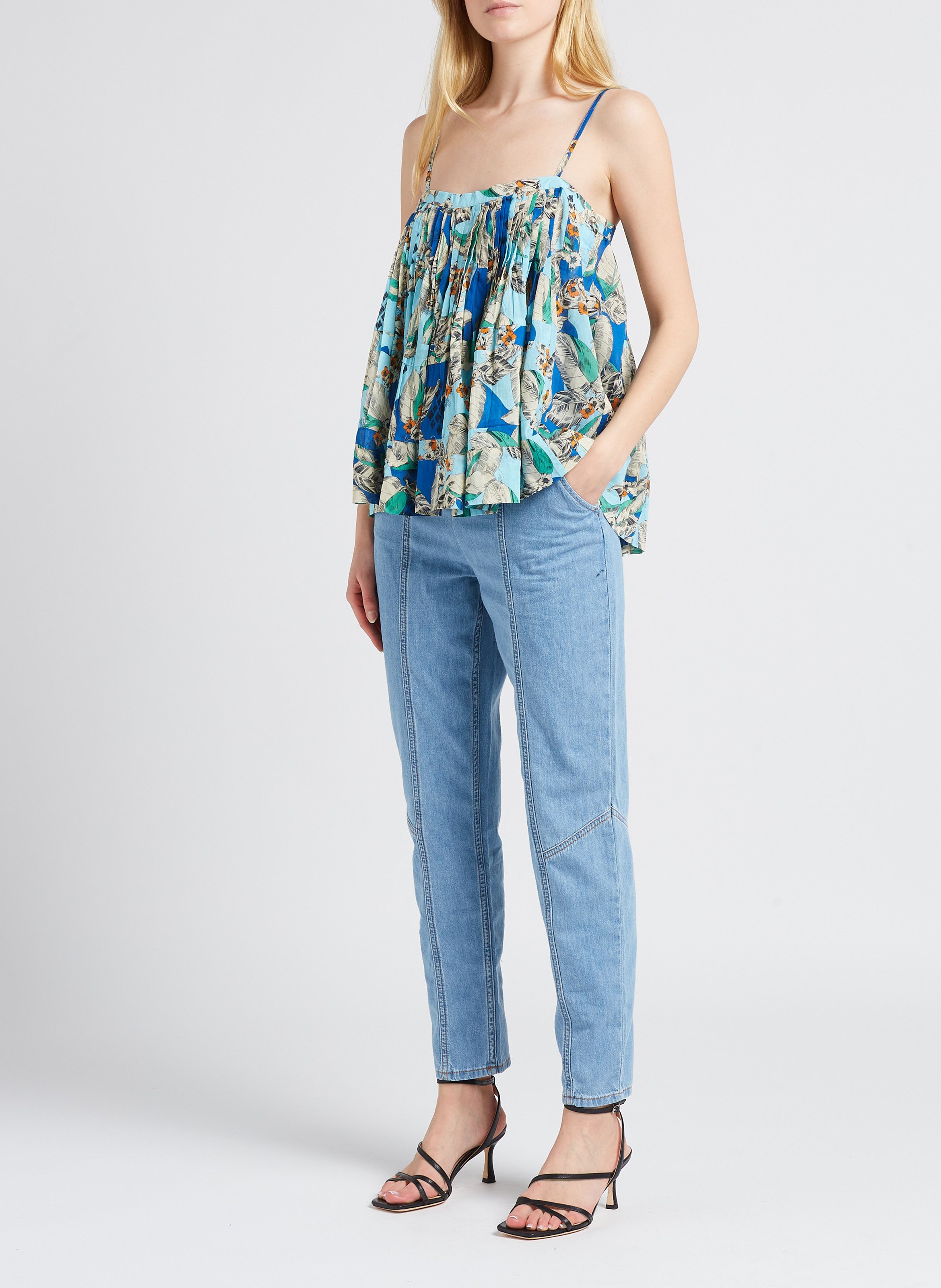 Floral print cotton top BELLEPIECE Blue