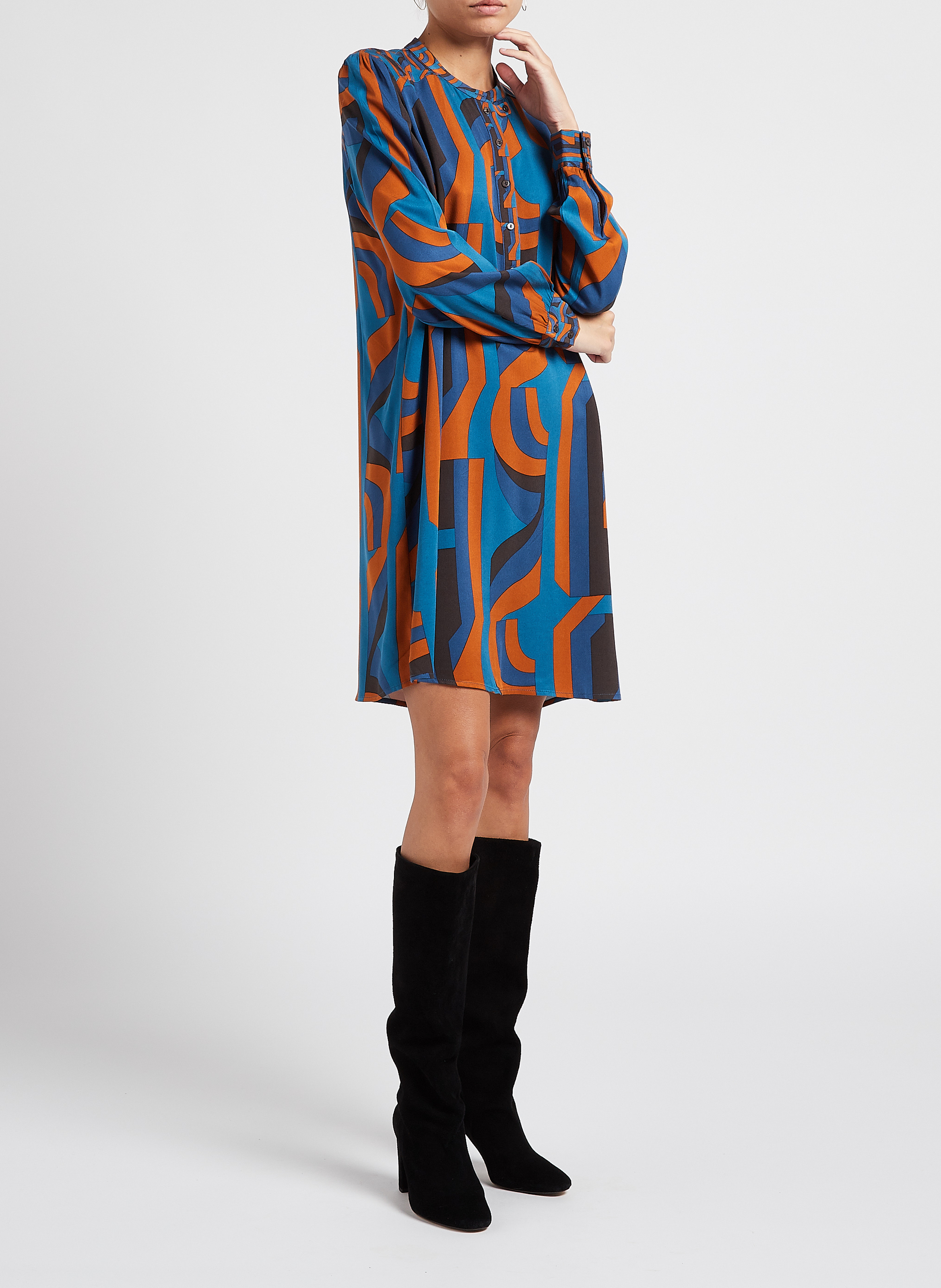 Robe courte droite col rond imprimé VILA Bleu