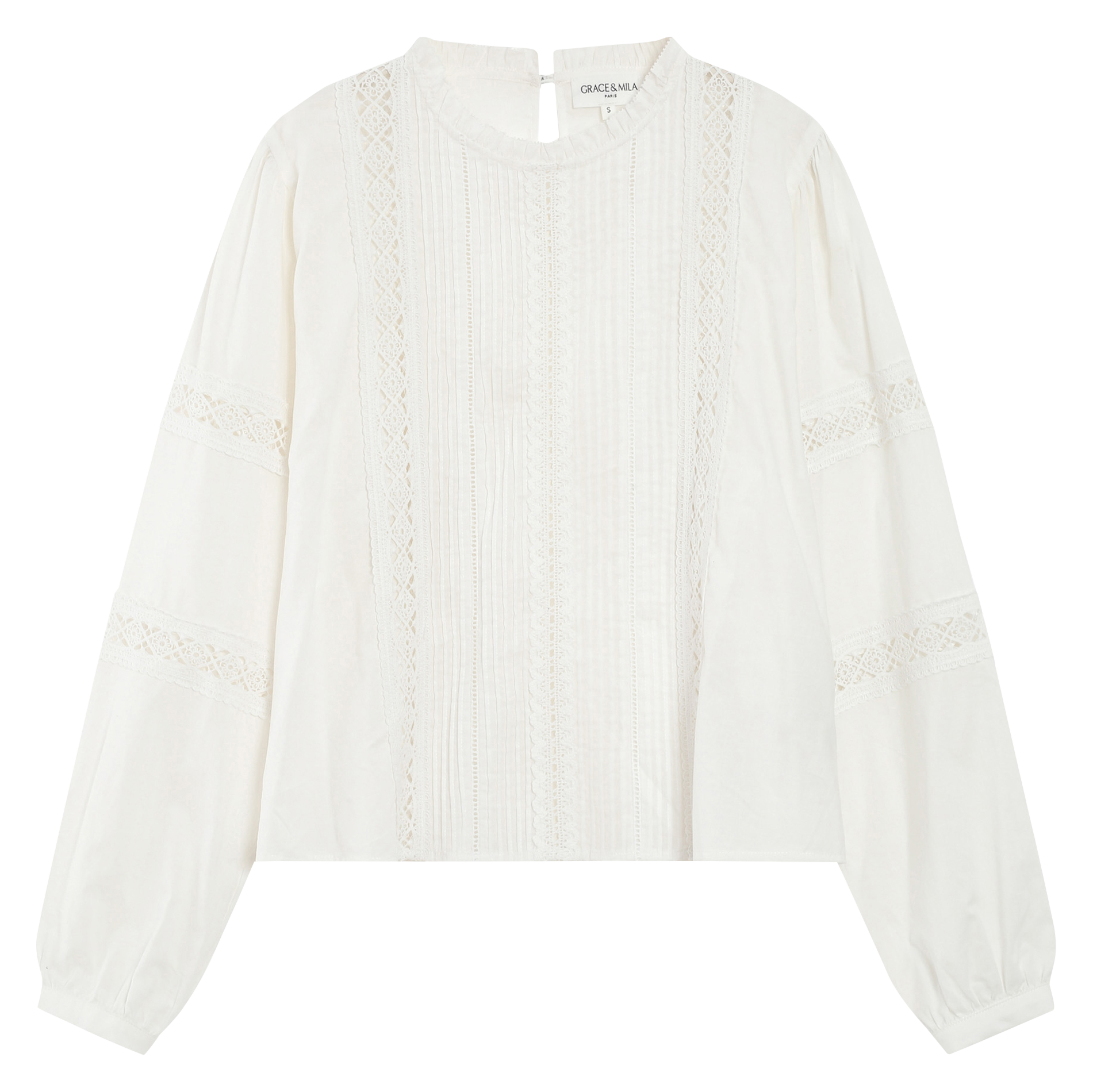 Blouse col montant en coton GRACE ET MILA Beige