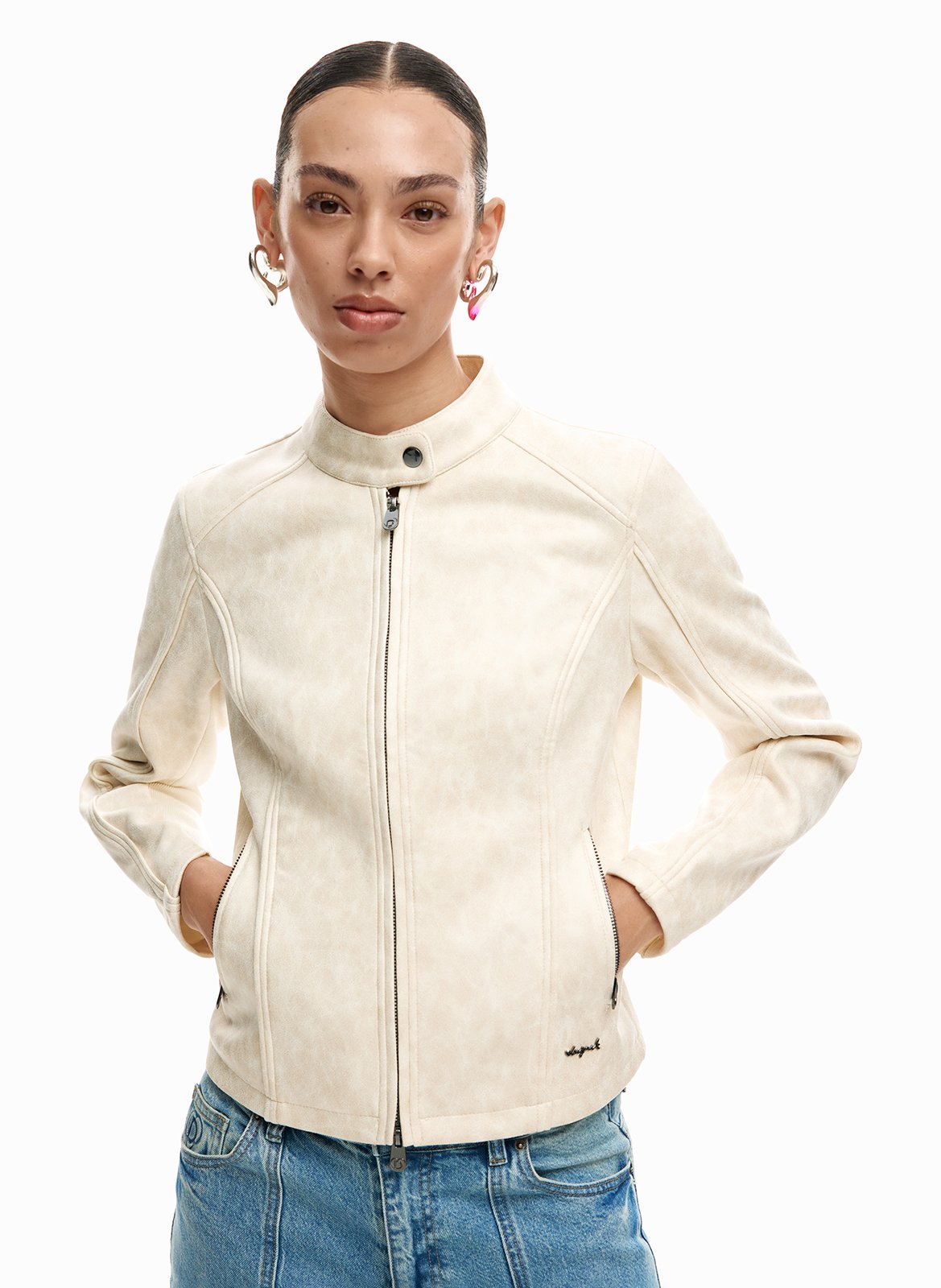 Jacke mit Reißverschluss und Taschen, einfarbig DESIGUAL Weiss