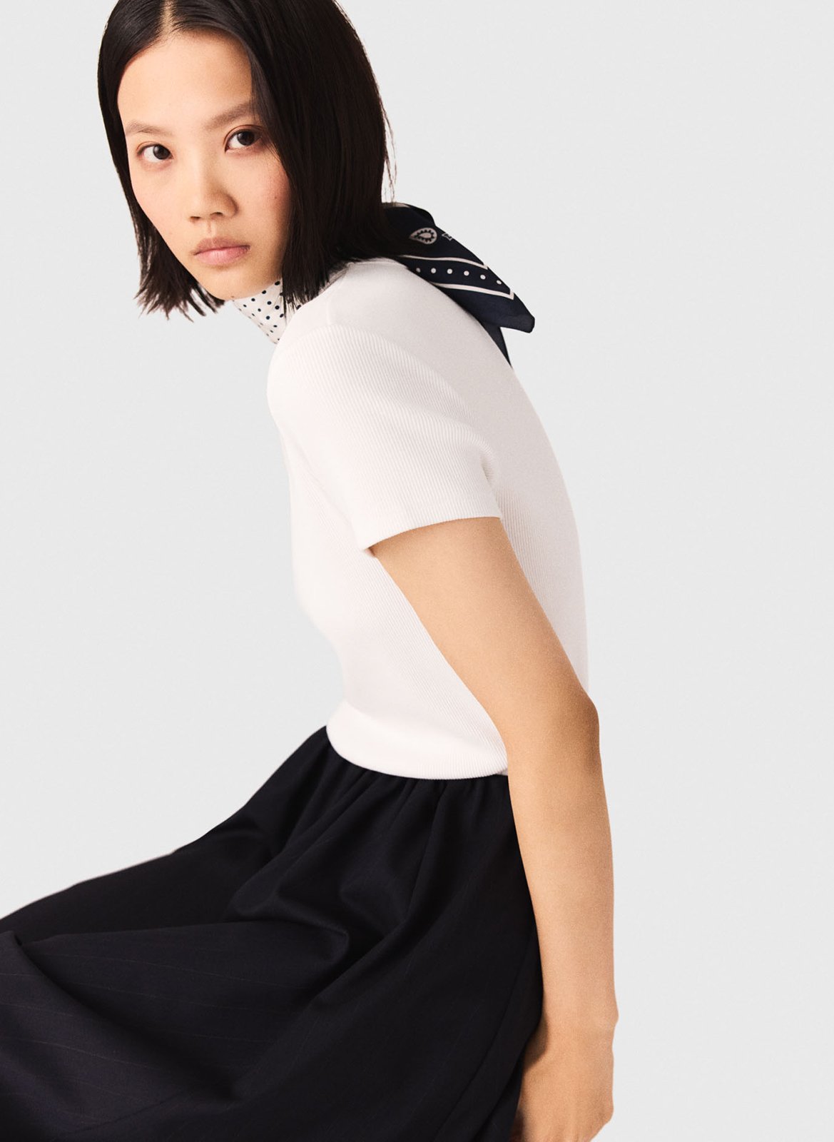 T-shirt ajusté col rond en coton mélangé MAJE Blanc