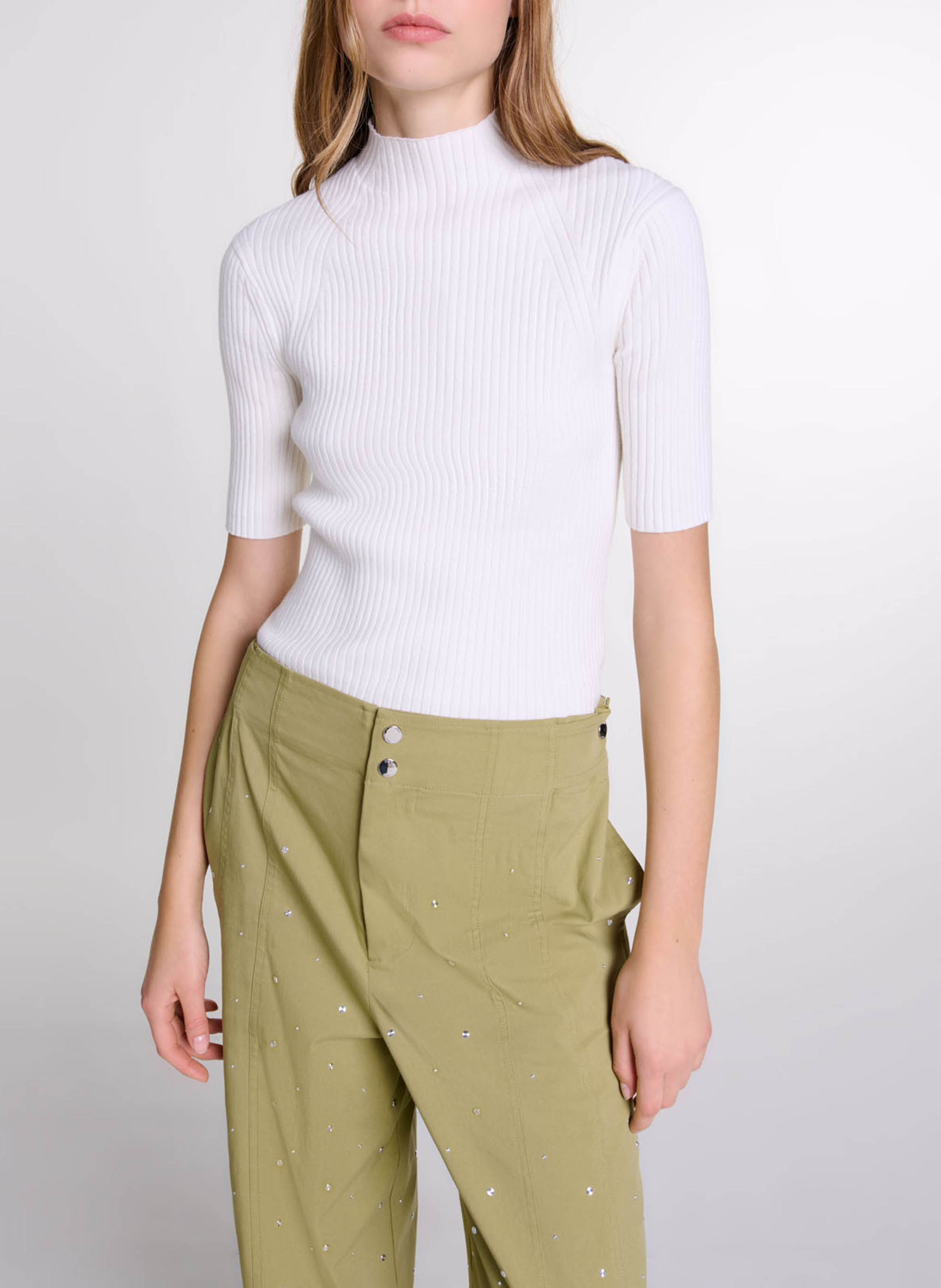 Round-neck cotton-blend cardigan MAJE Beige