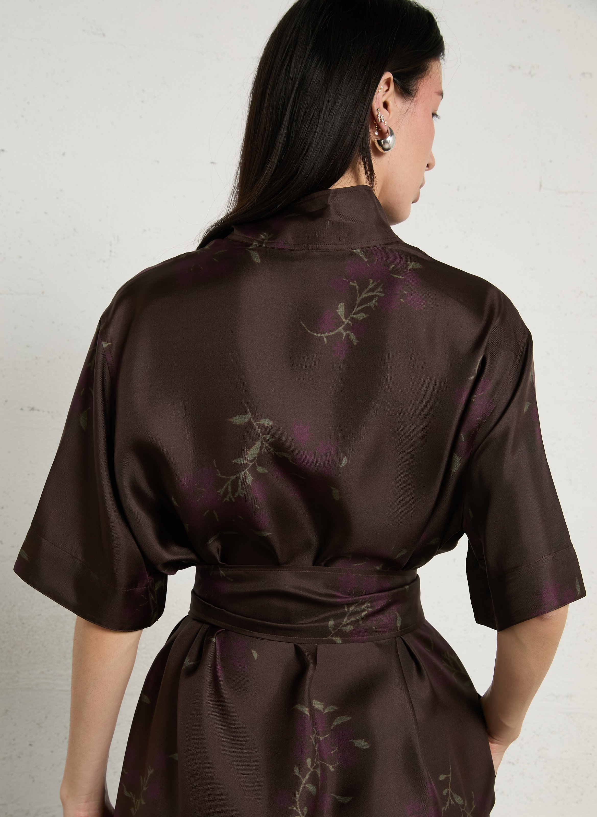 Robe midi col mao en soie SOEUR Marron