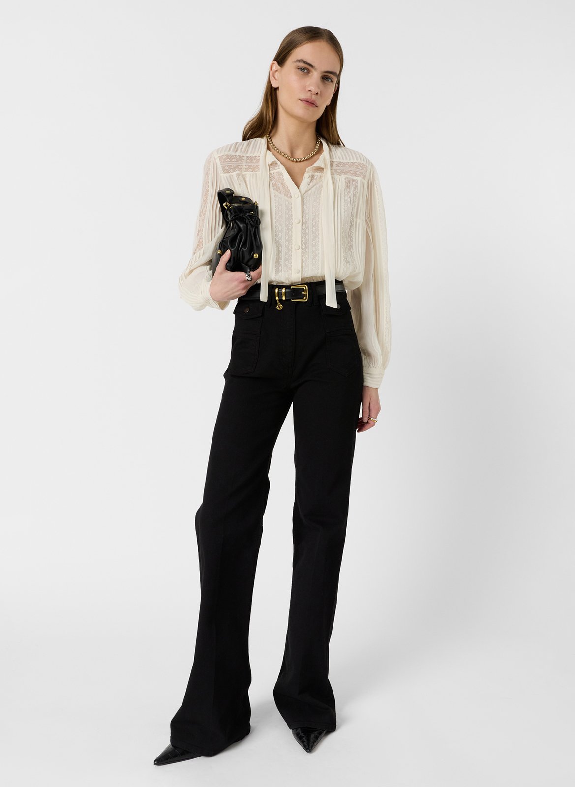Classic-collar shirt with ribbon tie GERARD DAREL White