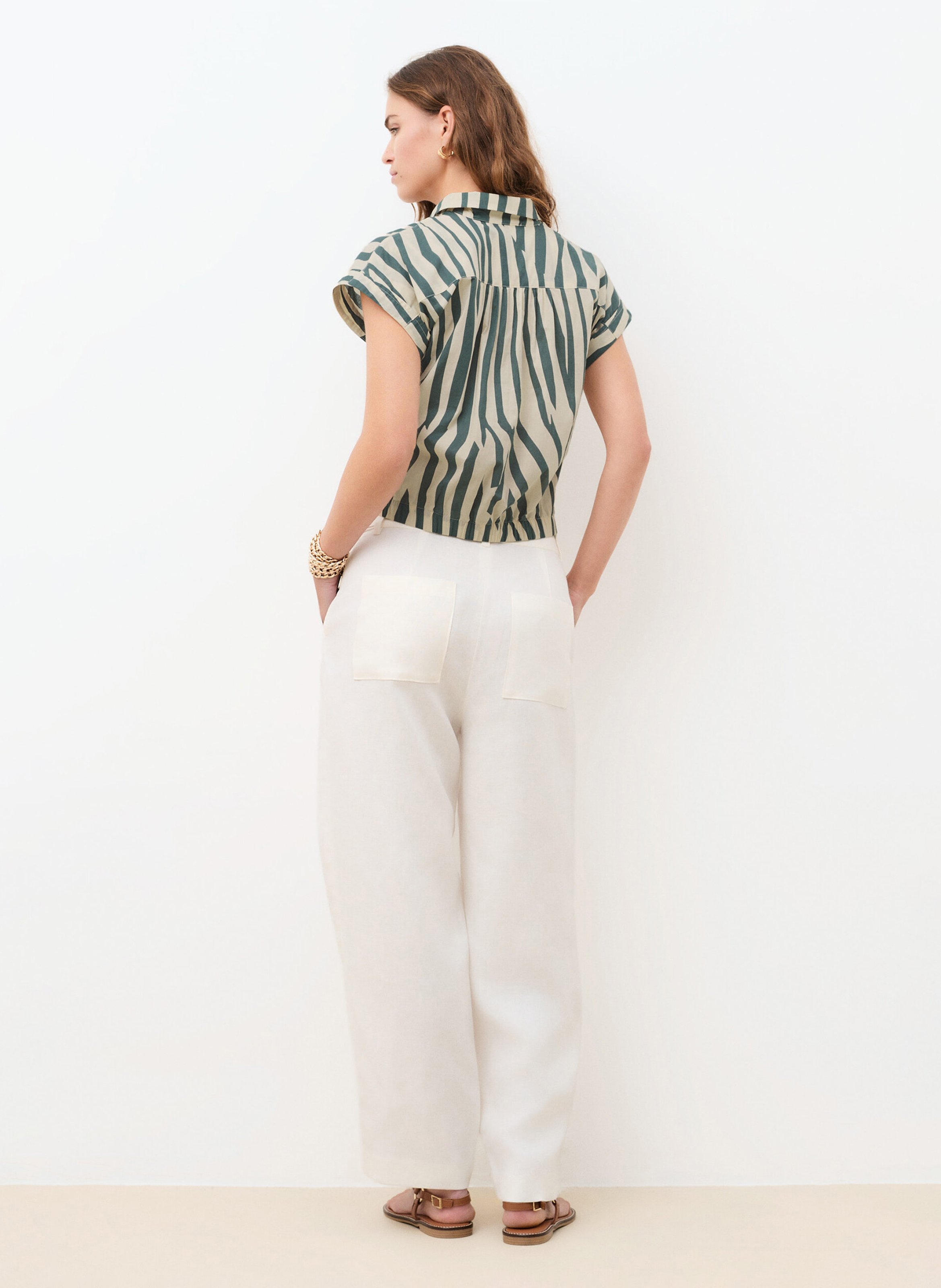 Chemise droite col classique en coton bio imprimé CAROLL Vert