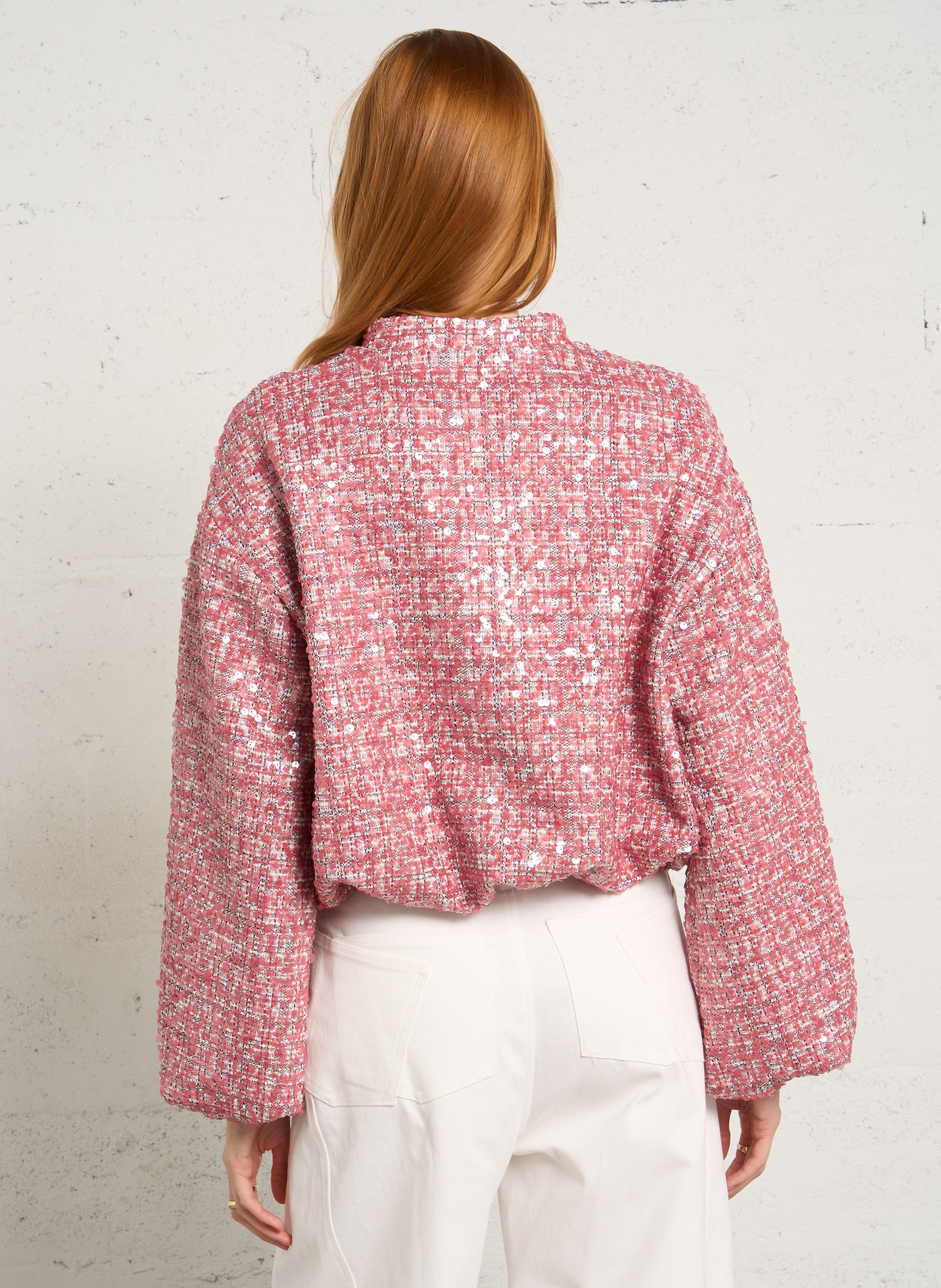 Veste courte zippée en tweed sequins IMPERIAL Rose