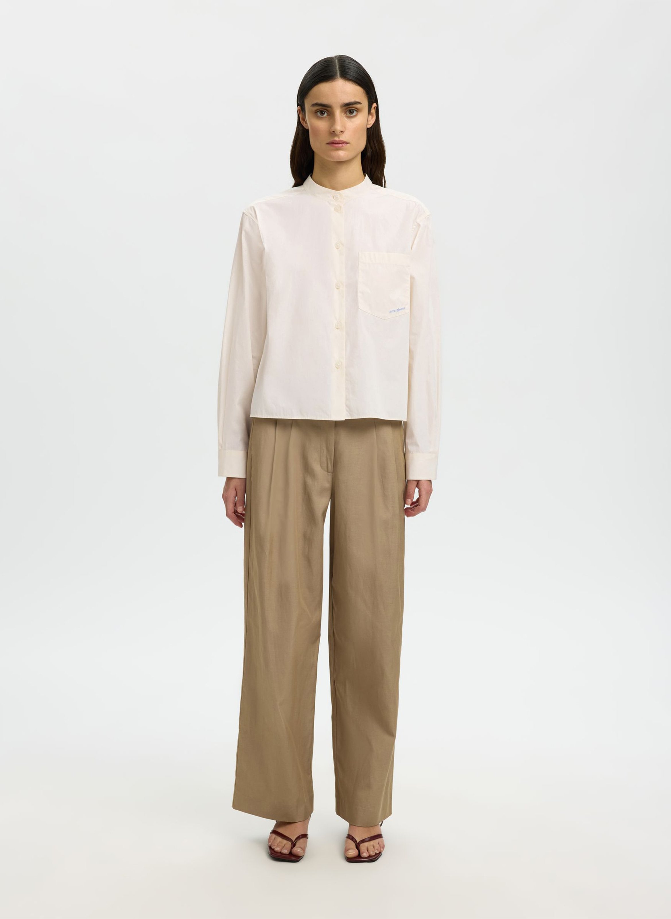 Round-neck cotton shirt SELECTED Beige