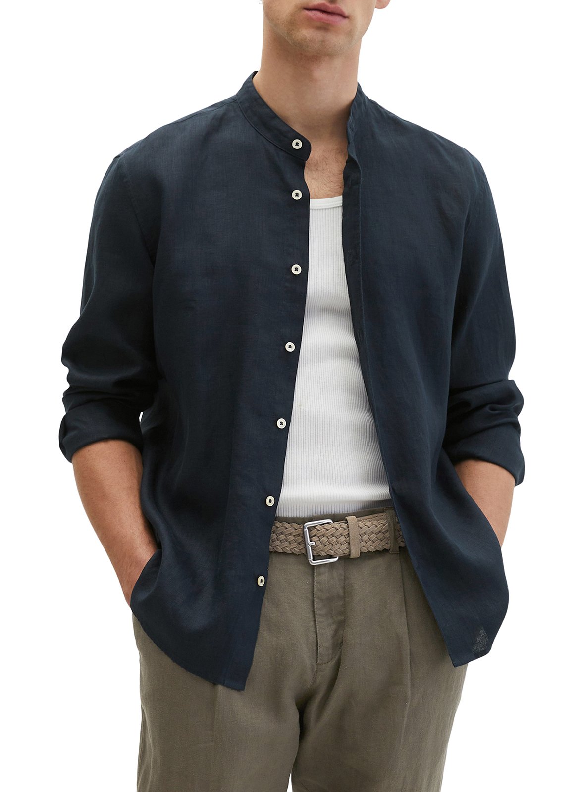 Gerade geschnittenes Leinenhemd mit Mao-Kragen MARC O'POLO