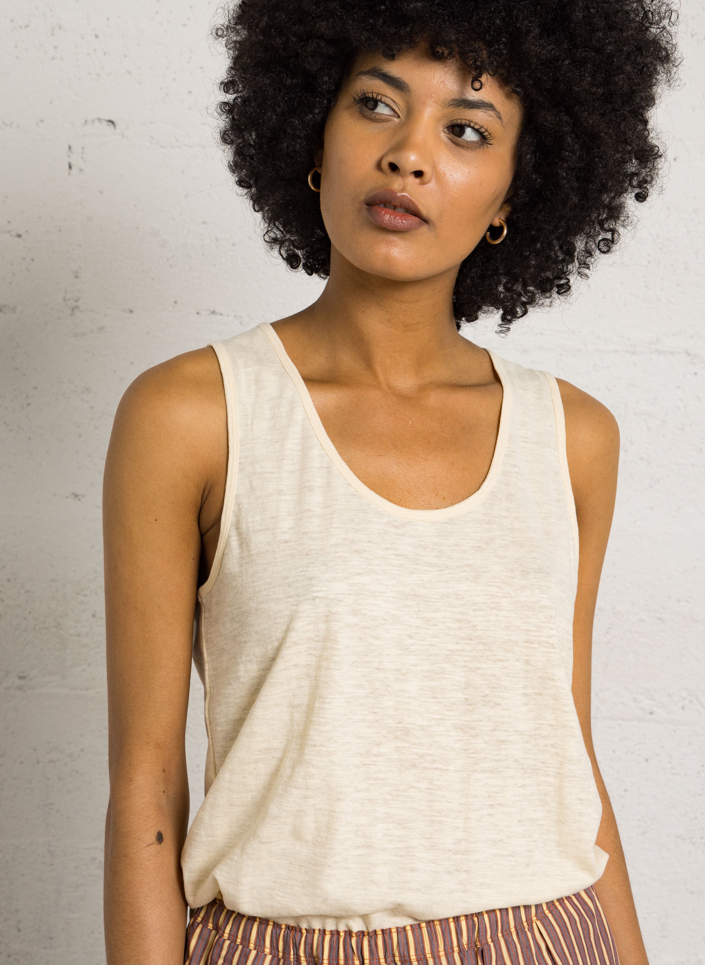 Débardeur droit col rond en coton mélangé MAISON 123 Beige