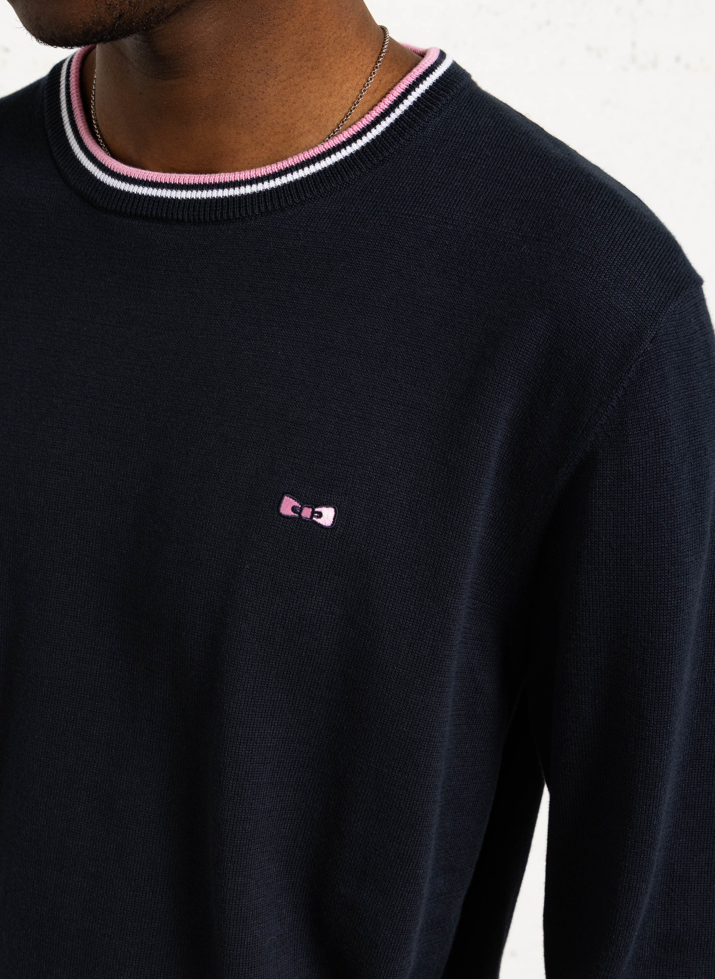 Embroidered straight cotton sweater with round neck EDEN PARK Blue