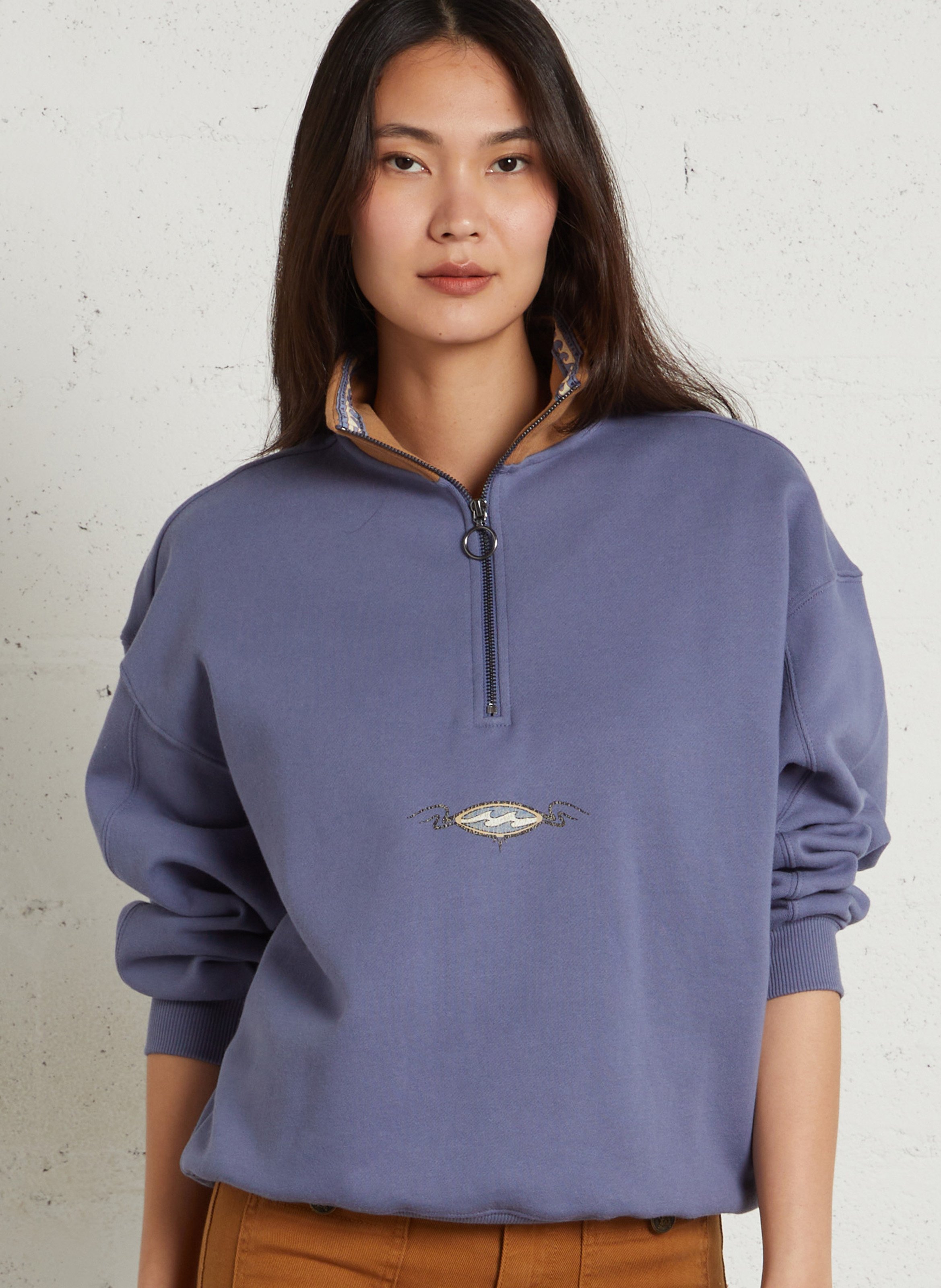 Weiter Rundhalsausschnitt mit bedrucktem Oversize-Sweatshirt aus Baumwollmischung. BILLABONG Blau