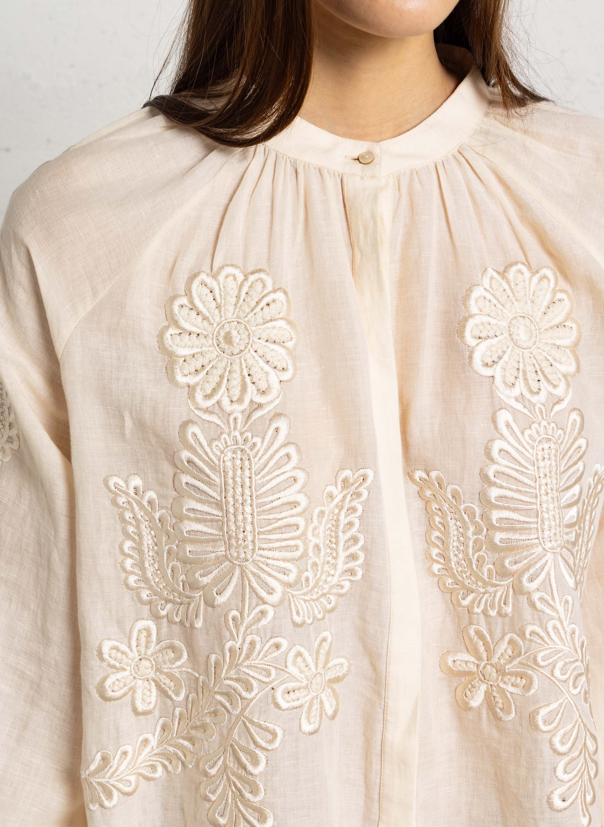 Oversized linnen en katoenen hemd ANTIK BATIK Wit