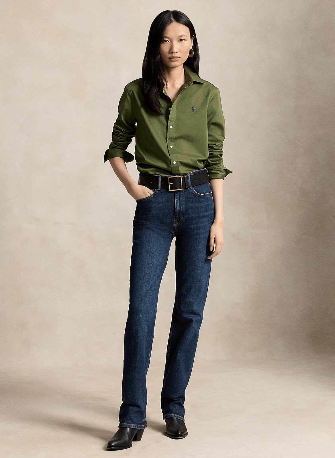 Chemise col classique manches contrastantes en coton POLO RALPH LAUREN Green