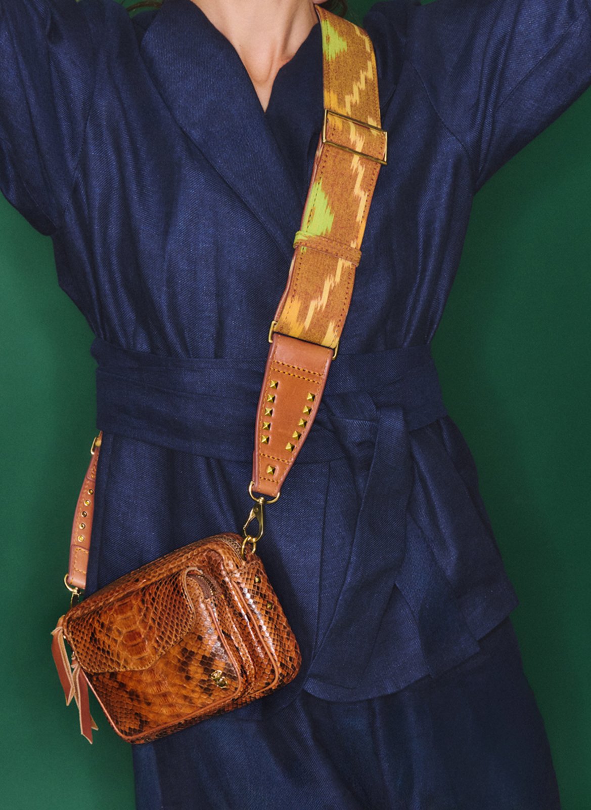 Snakeskin leather shoulder bag CLARIS VIROT Brown