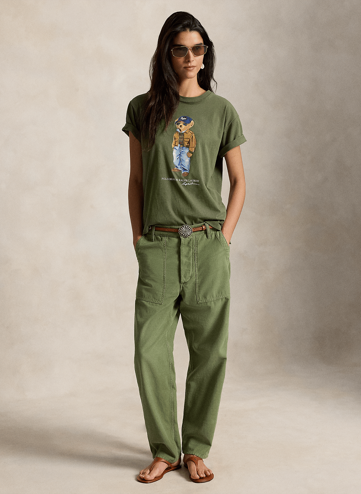 Straight round-neck cotton T-shirt with screen print POLO RALPH LAUREN Green