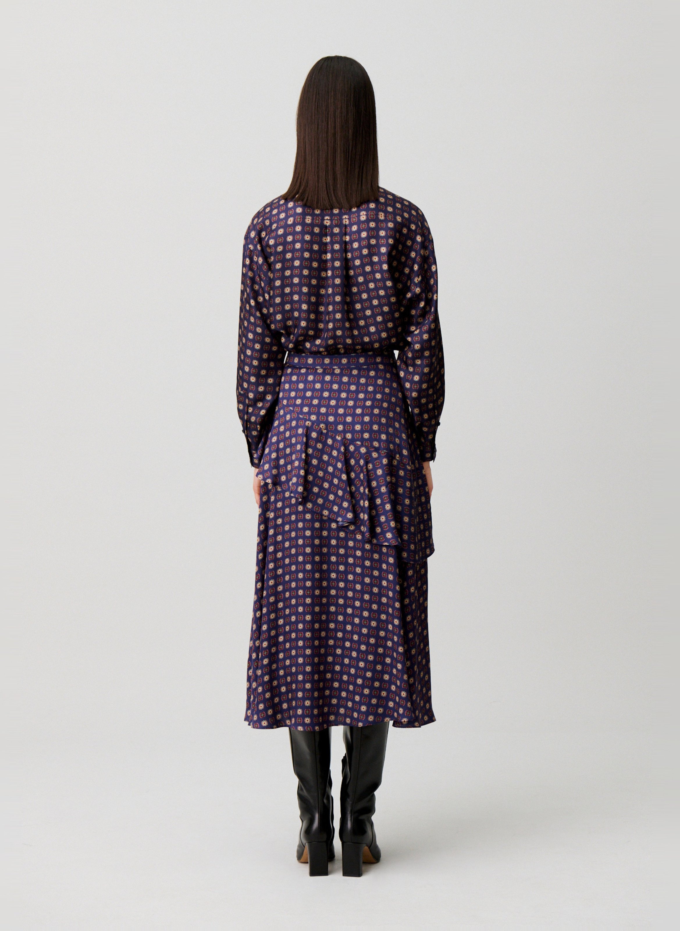 Jupe midi fluide imprimée à volants CLAUDIE PIERLOT Bleu