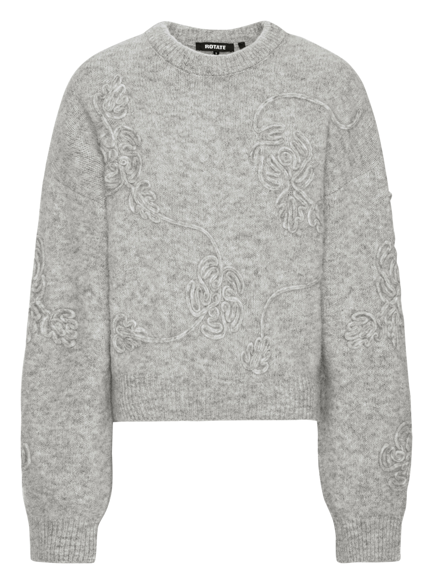 Round neck sweater with flowers ROTATE Grey