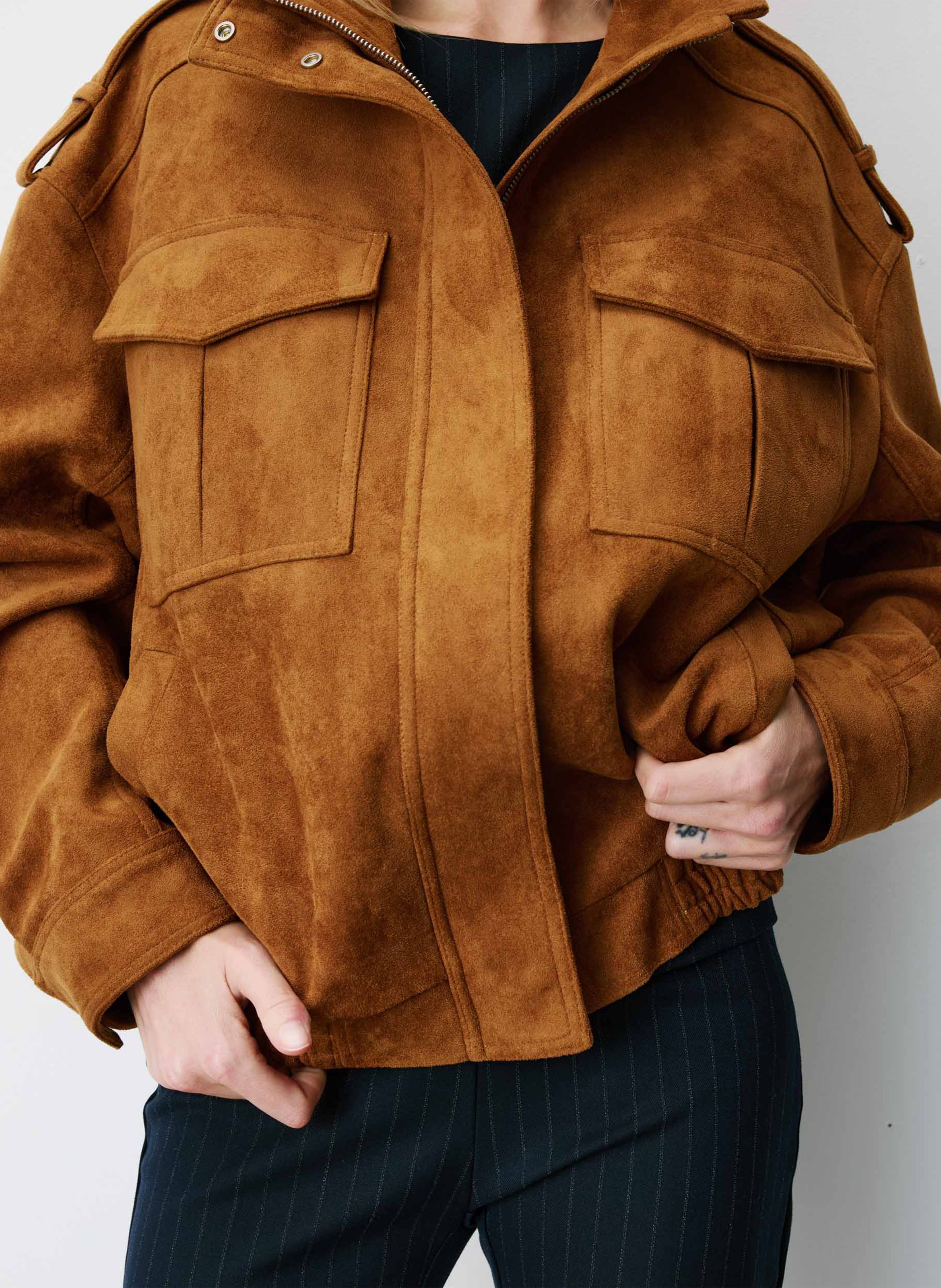 Oversized velvet high-neck jacket GRACE ET MILA Brown