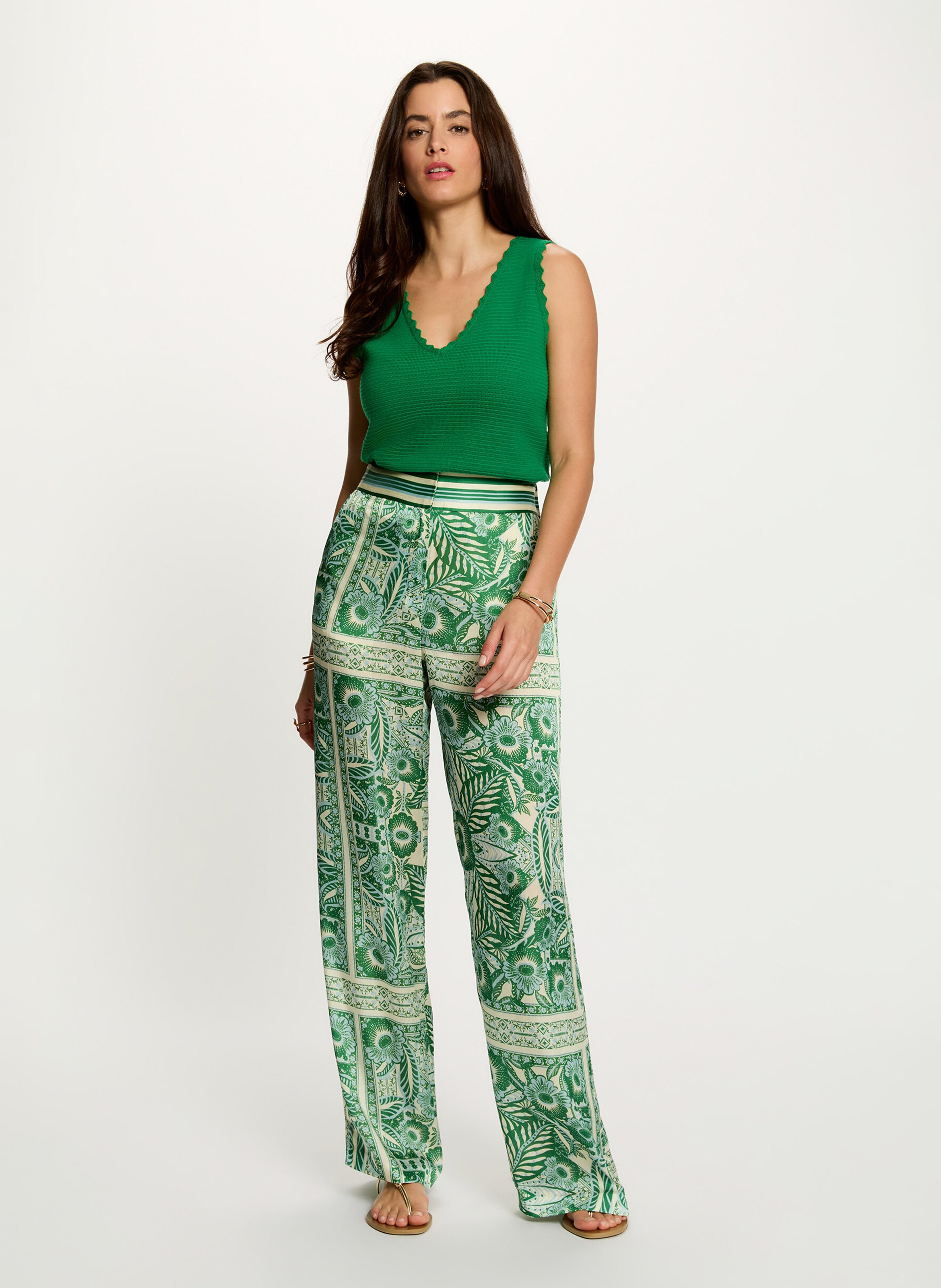 Mouwloze top met V-hals in effen kleur MORGAN Groen