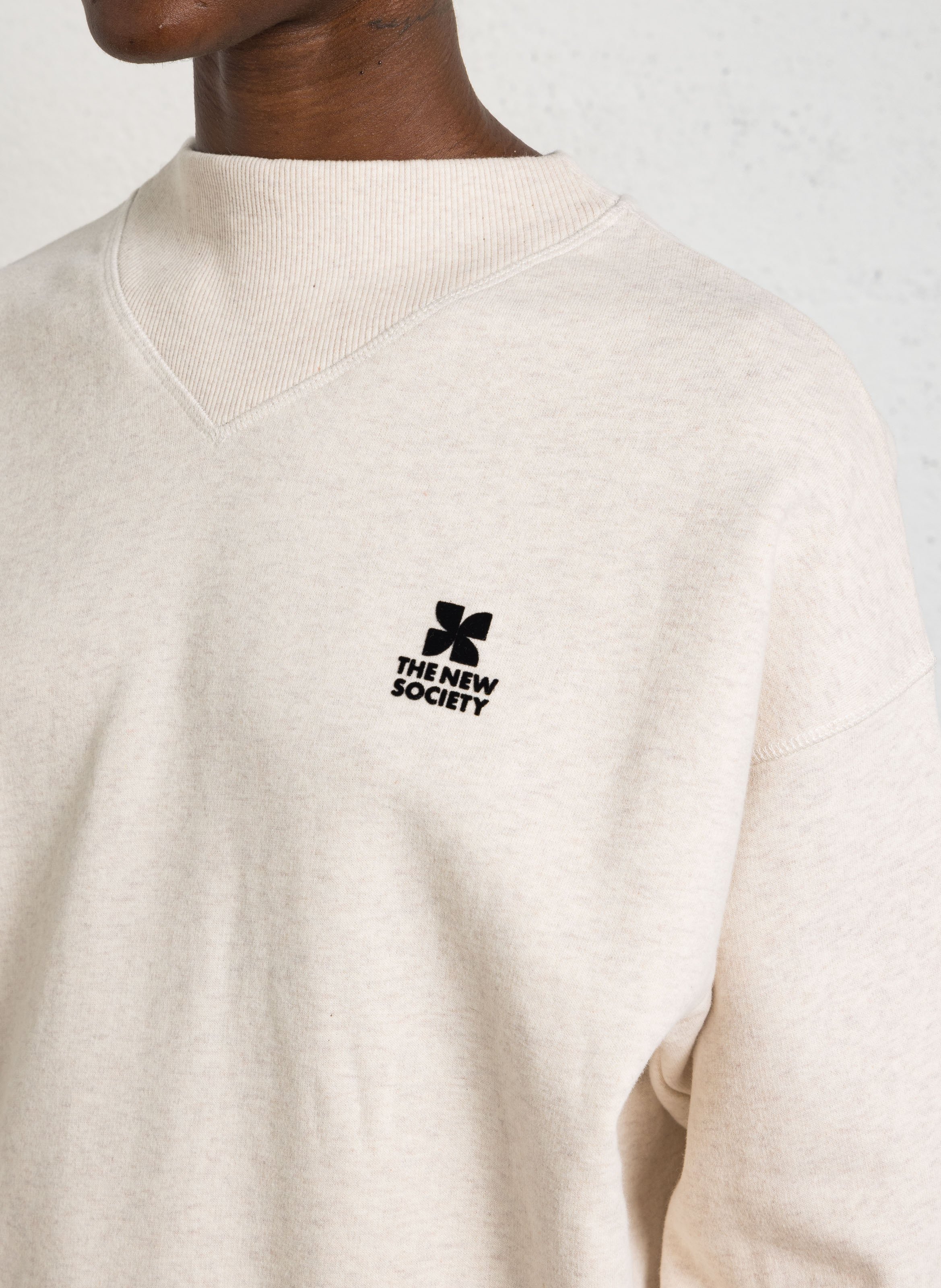 Sweat ample col rond brodé en coton THE NEW SOCIETY Blanc