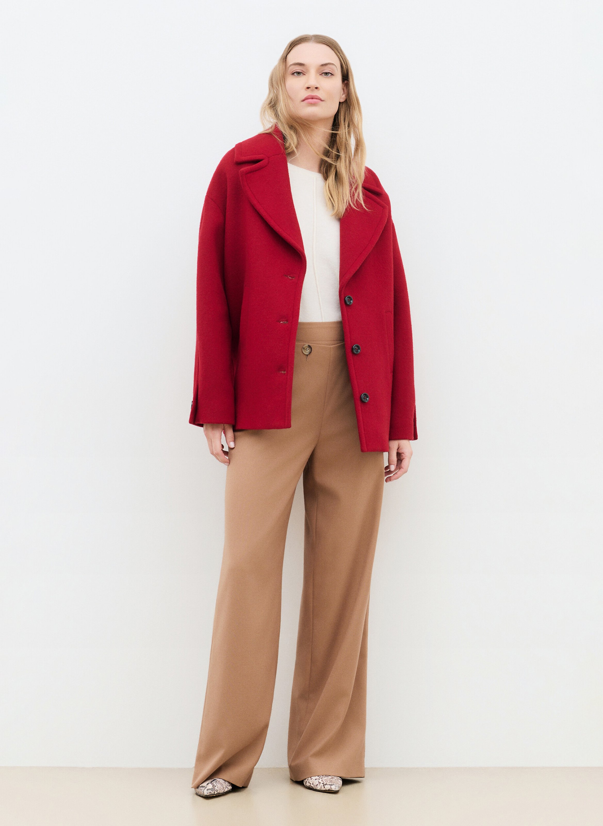 Manteau col tailleur en laine mélangée CAROLL Rouge
