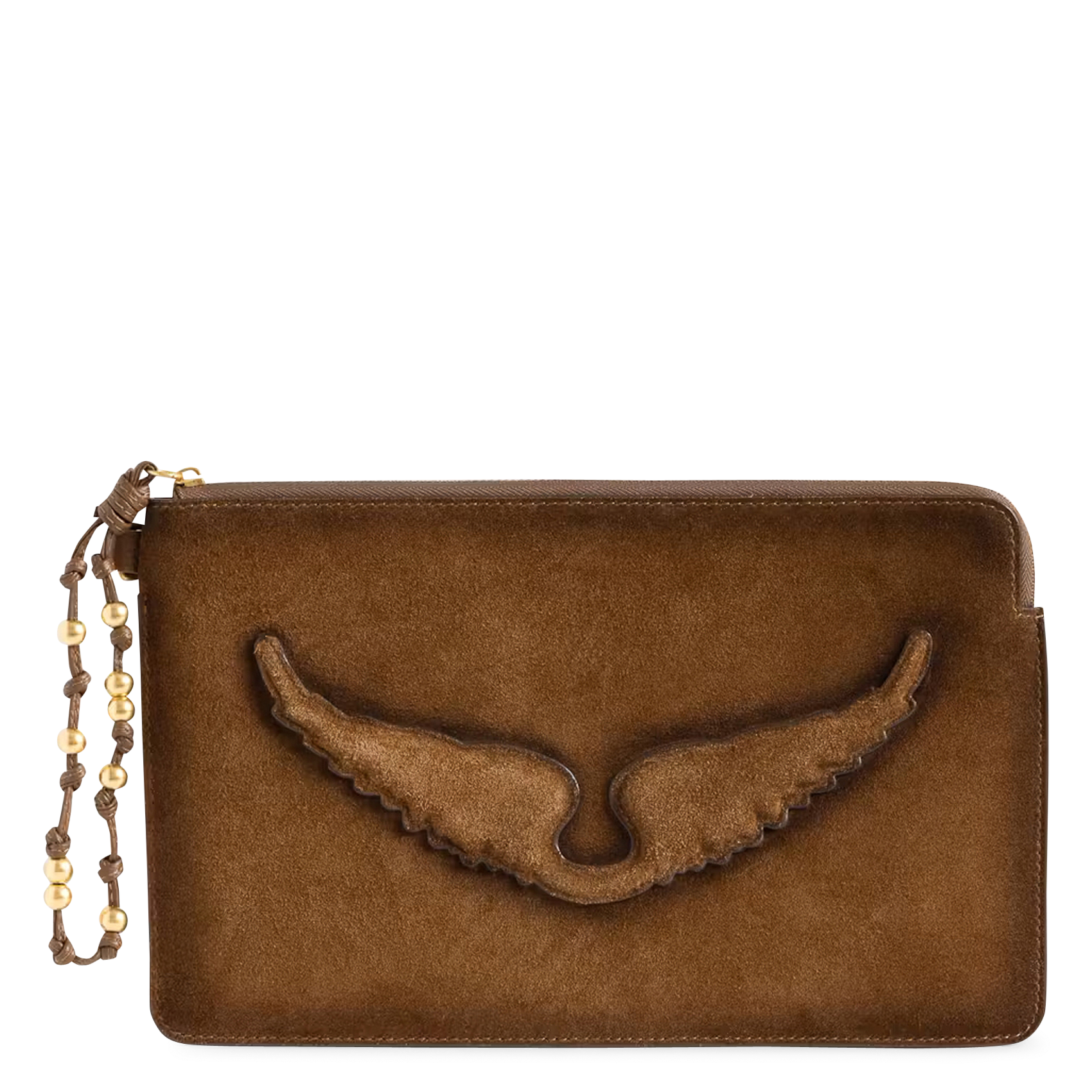 Pochette zippée en cuir suédé ZADIG&VOLTAIRE Marron