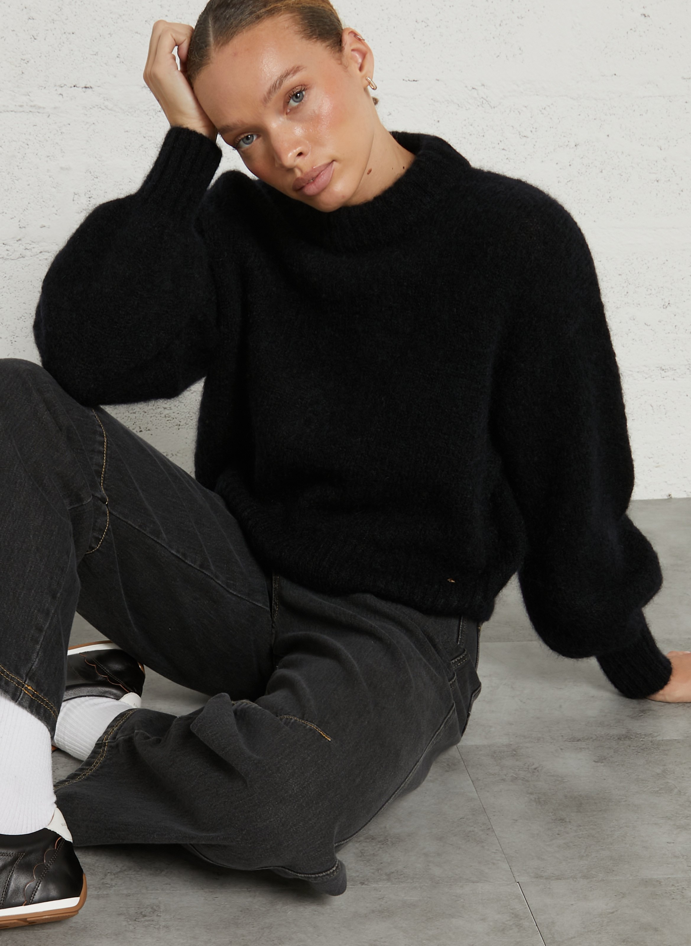 Oversized sweater with puffy sleeves in blended mohair DES PETITS HAUTS