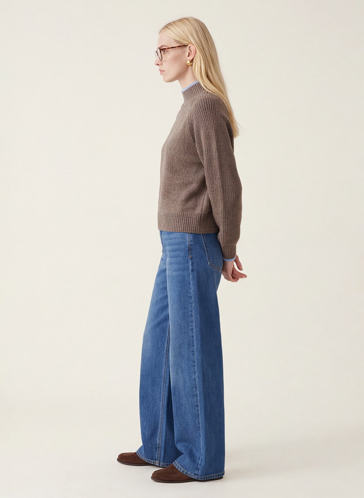 Pull droit col montant en laine mélangée KOOKAI Marron