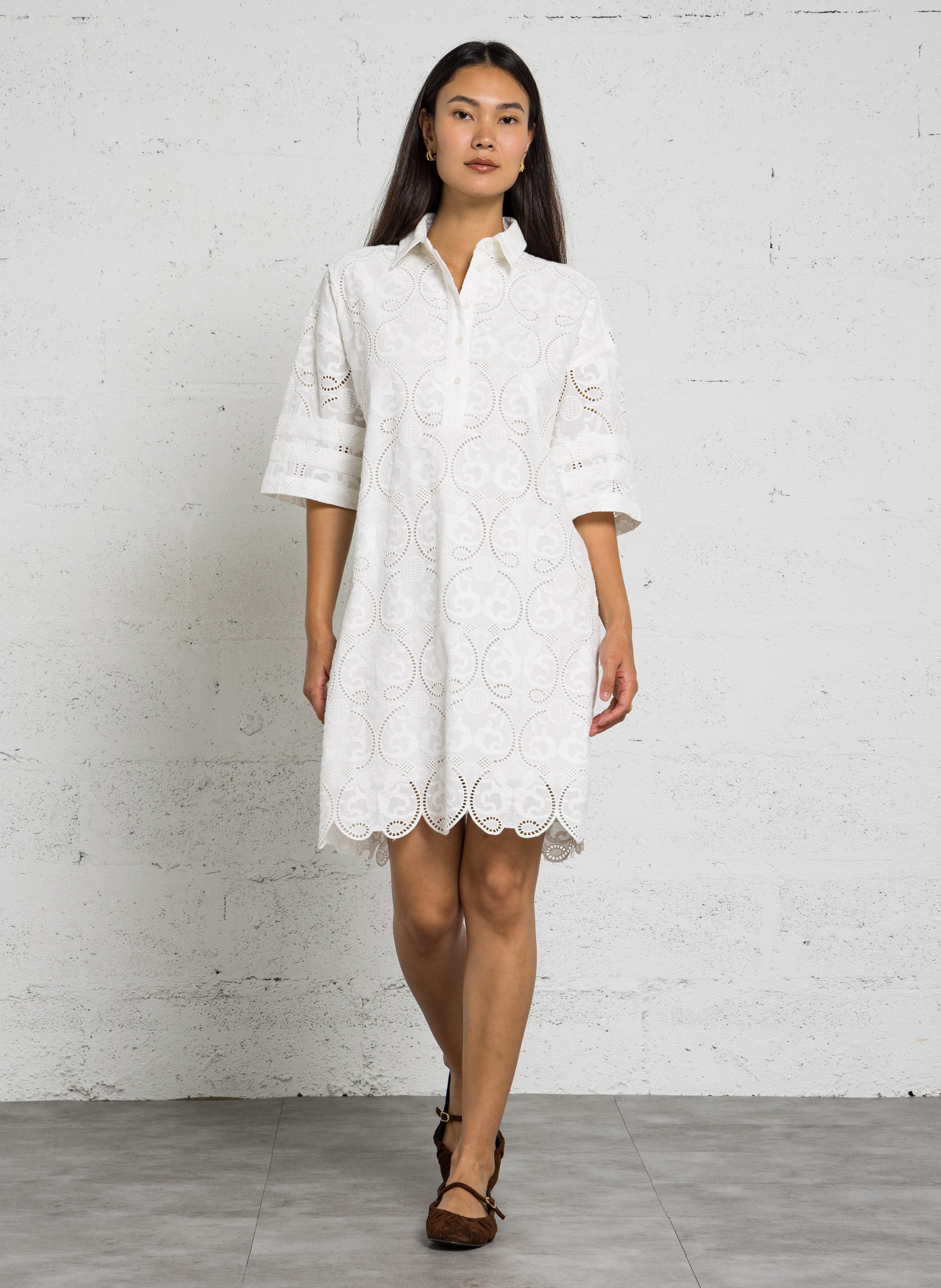 Robe courte droite à bordure en coton IKKS Blanc