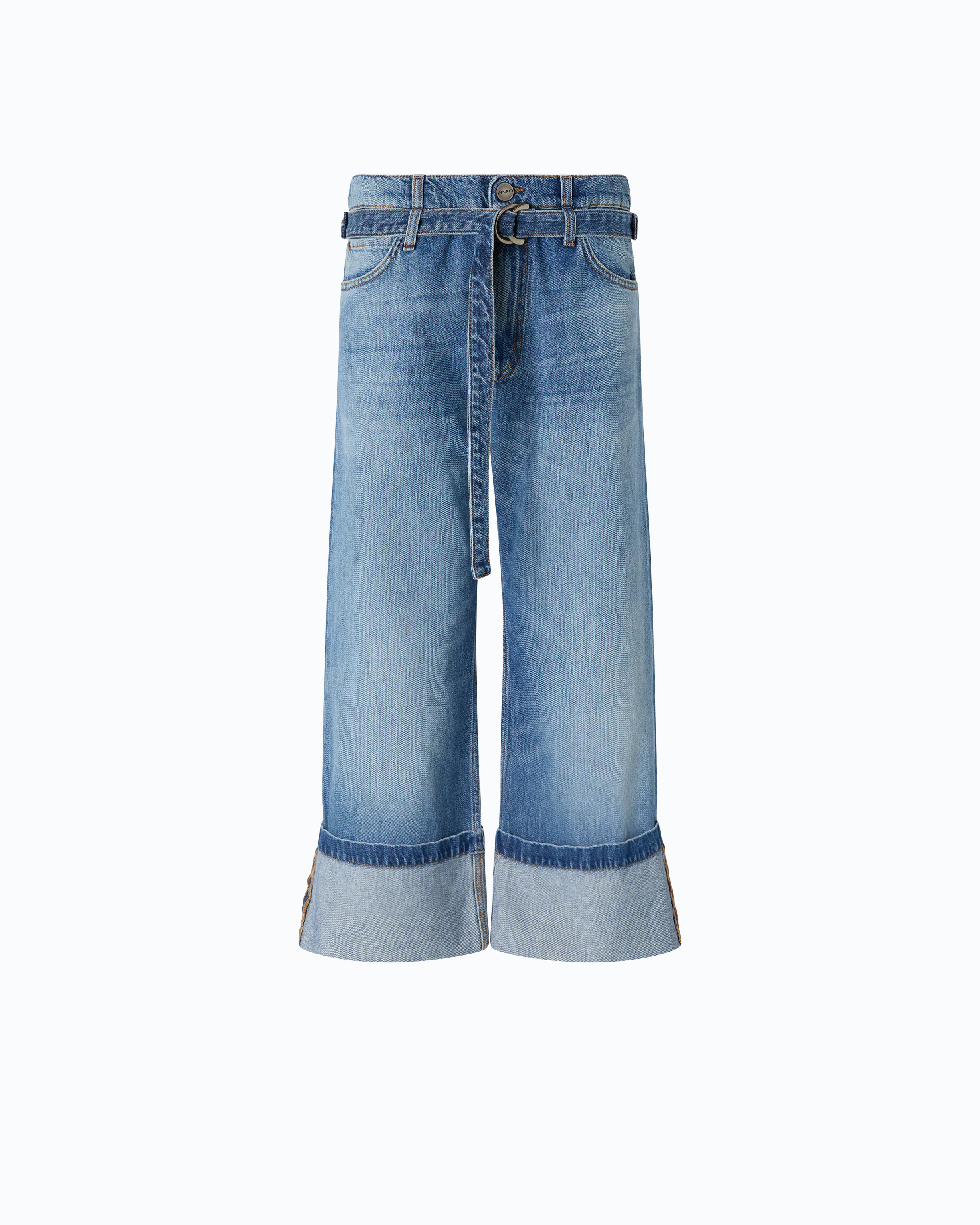 Cropped belted jeans with turn-up cuffs PINKO Blue