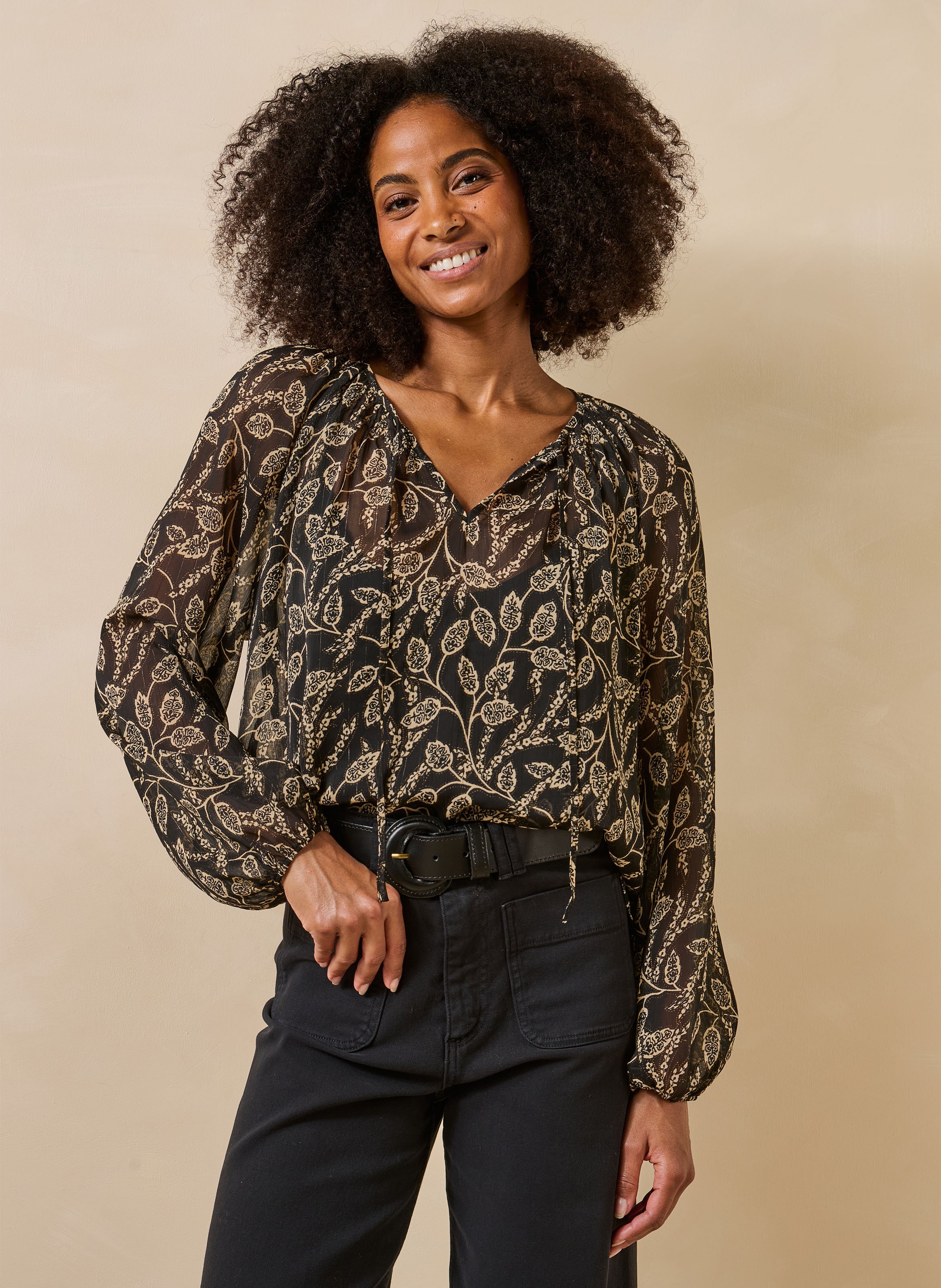 Blouse col rond imprimée LA FEE MARABOUTEE Noir