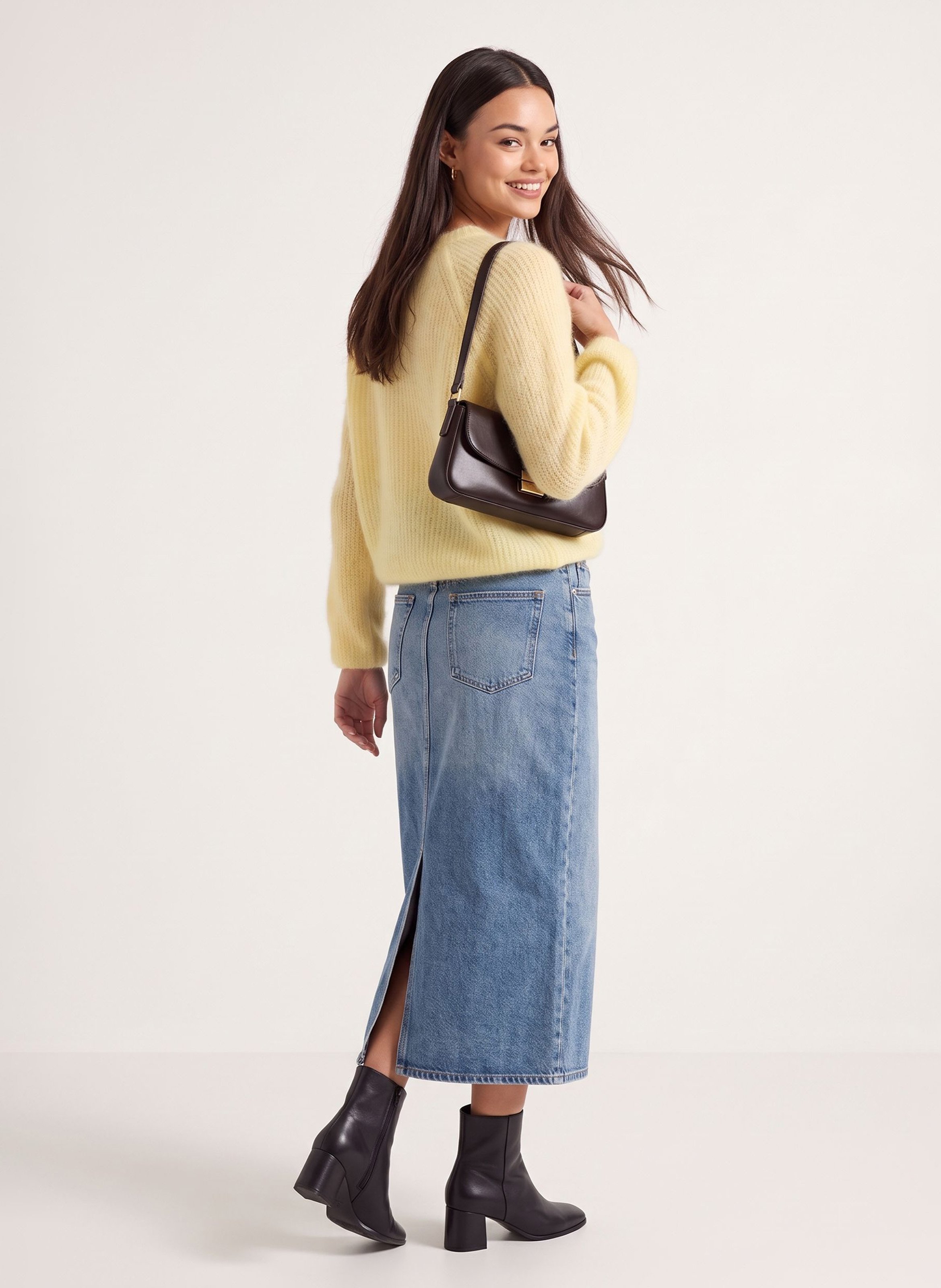 Pull droit col rond en laine mélangée KOOKAI Jaune
