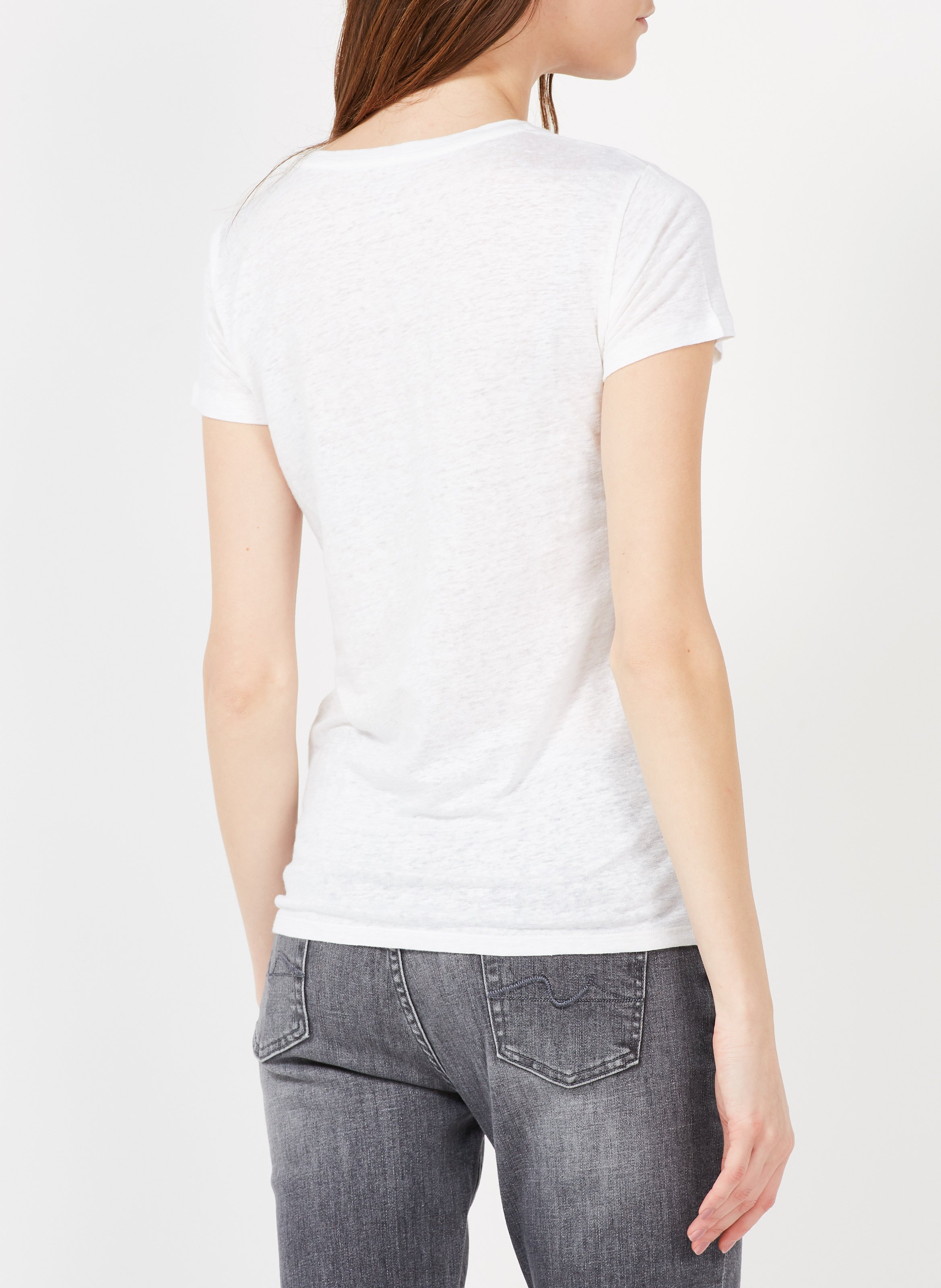 Figurbetontes T-Shirt aus Stretch-Leinen mit V-Ausschnitt MAJESTIC FILATURES Weiss
