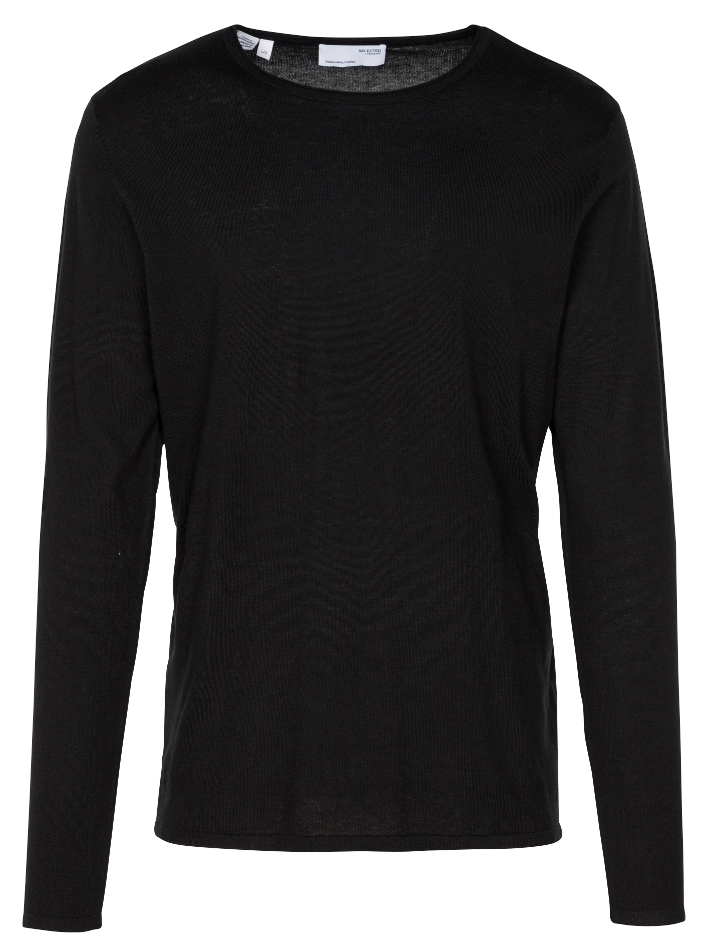 Pull col rond regular-fit en coton bio mélangé  SELECTED Noir