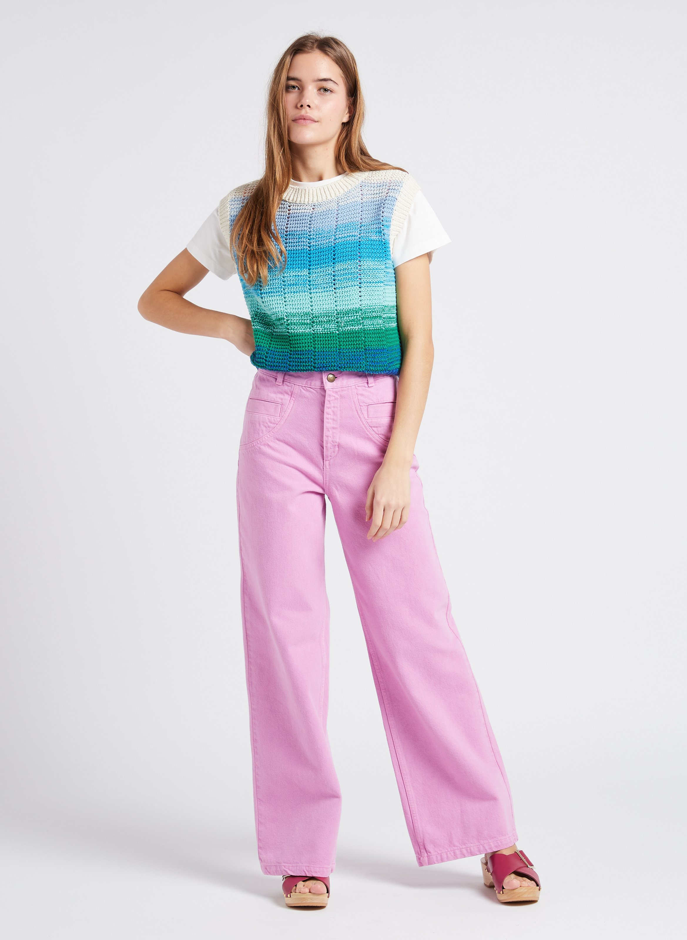 Pull col rond droit en coton recyclé mélangé INDEE Vert