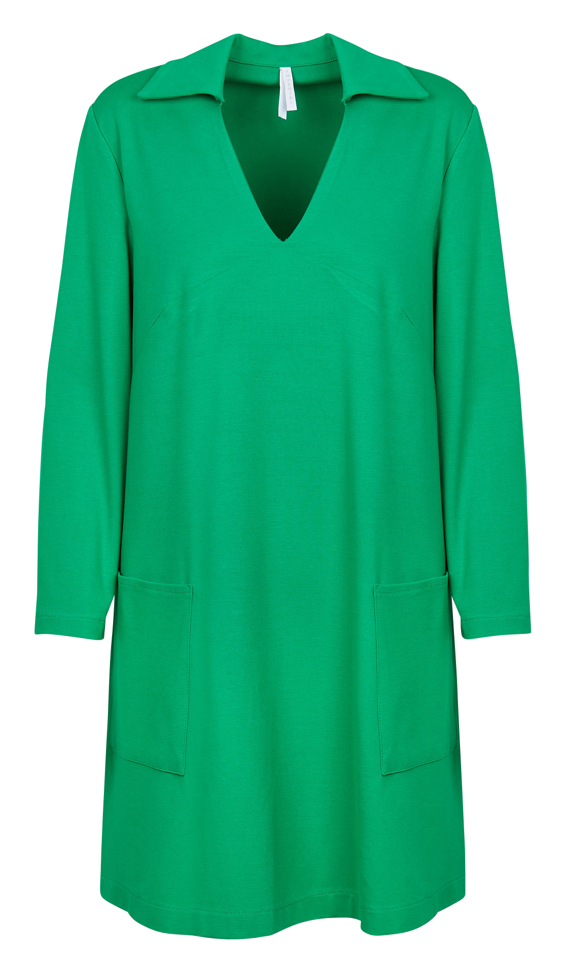 Short straight V-neck dress with 3/4 sleeves IMPERIAL Green