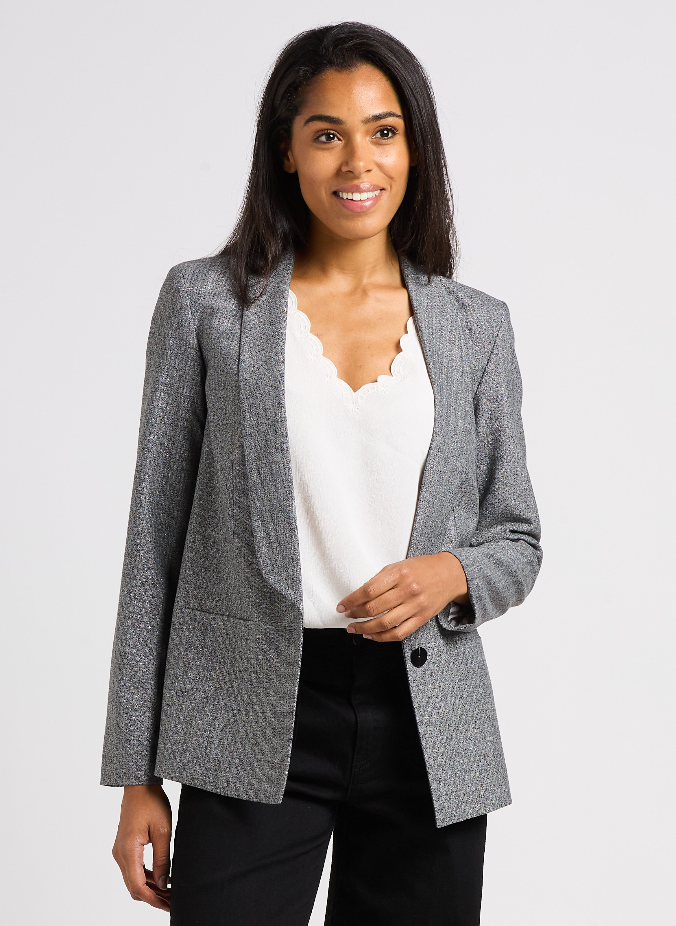 Straight Tailored Blazer With Shawl Collar Gris Souris One Step Women FZ40091 26 GRIS SOURIS Place des Tendances