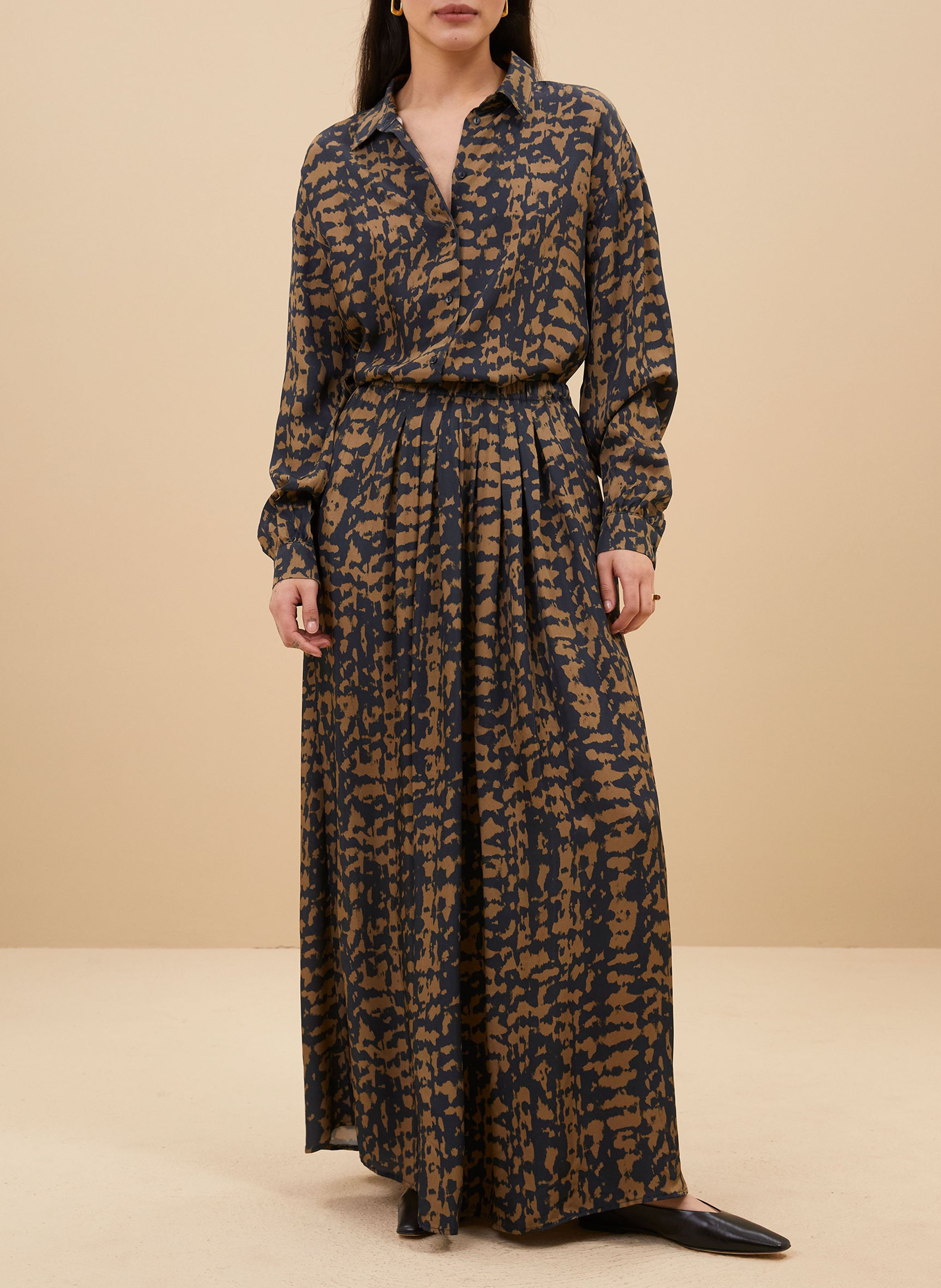 Straight printed shirt with classic collar BY BAR Beige