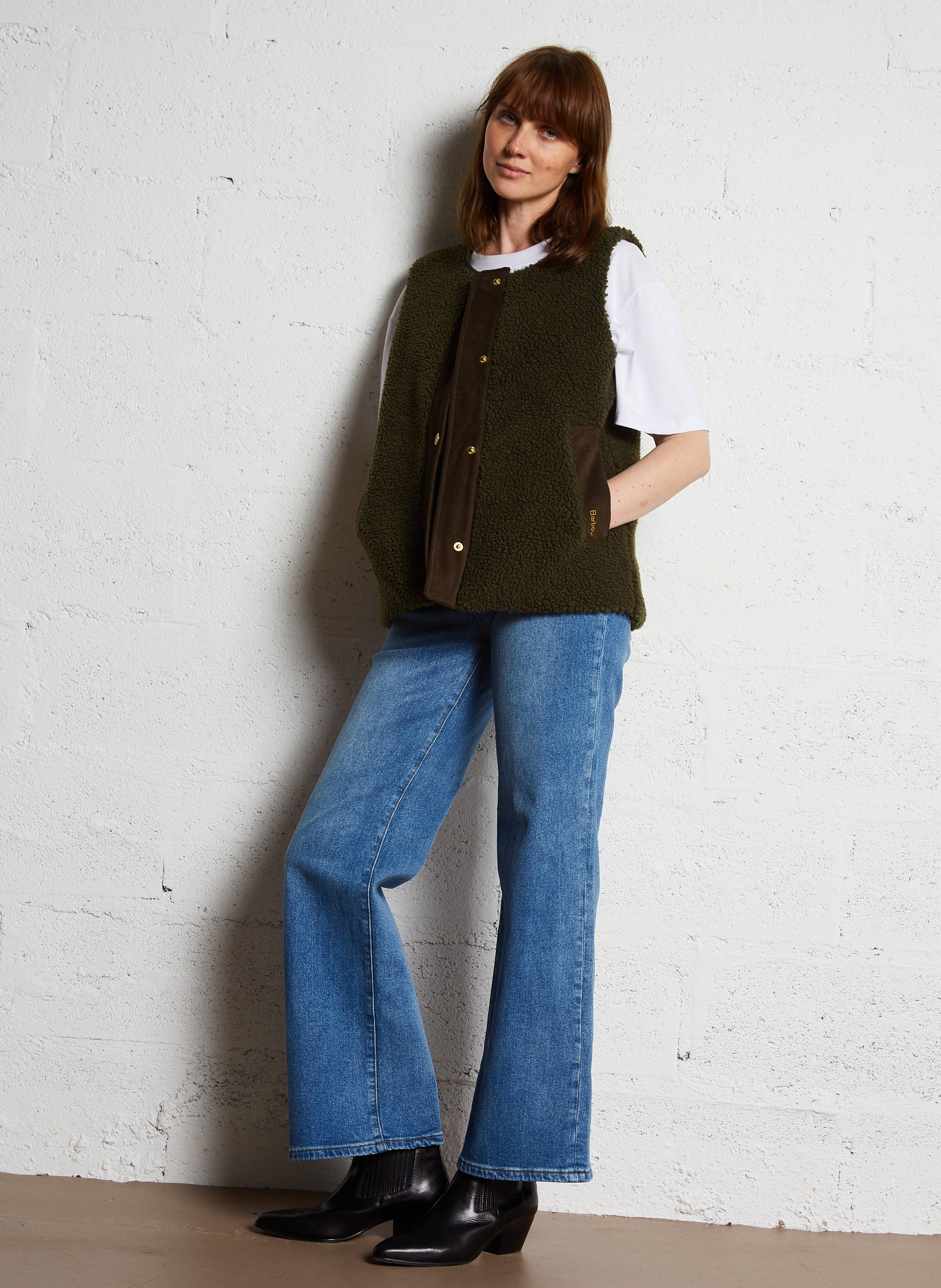 Gilet col rond en fourrure teddy BARBOUR Kaki