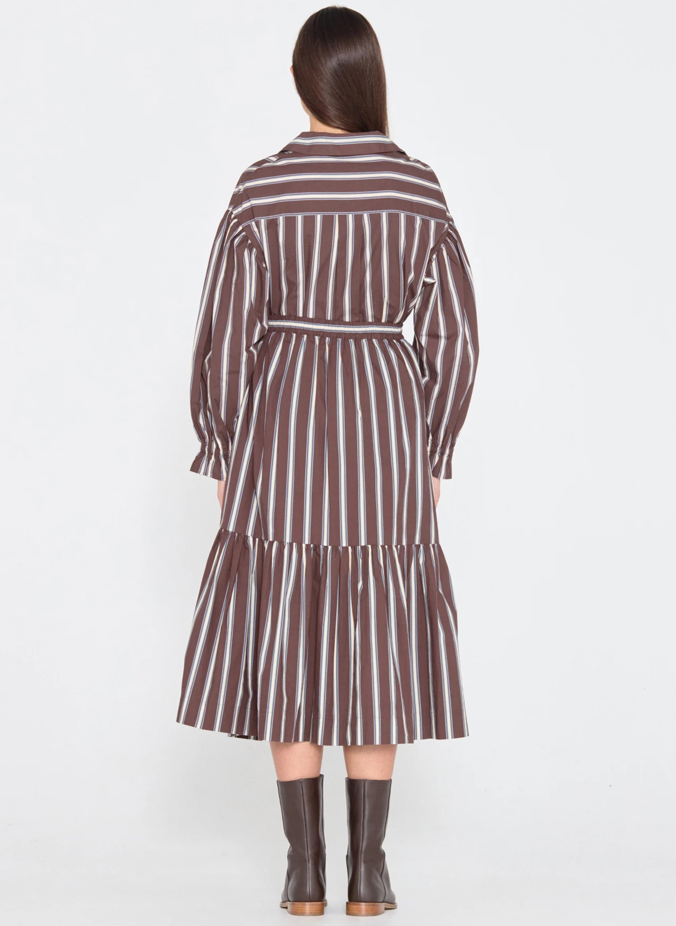 Midi skirt with ruffles and stripes in cotton Brown