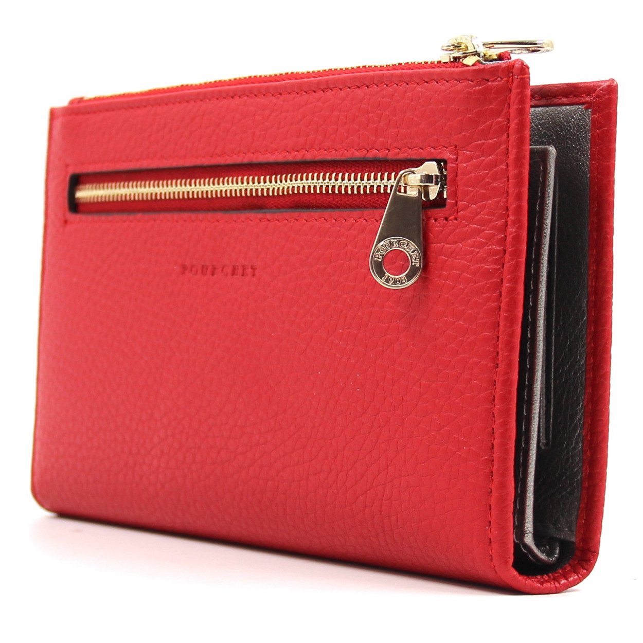 Leather multi-compartment wallet POURCHET Red