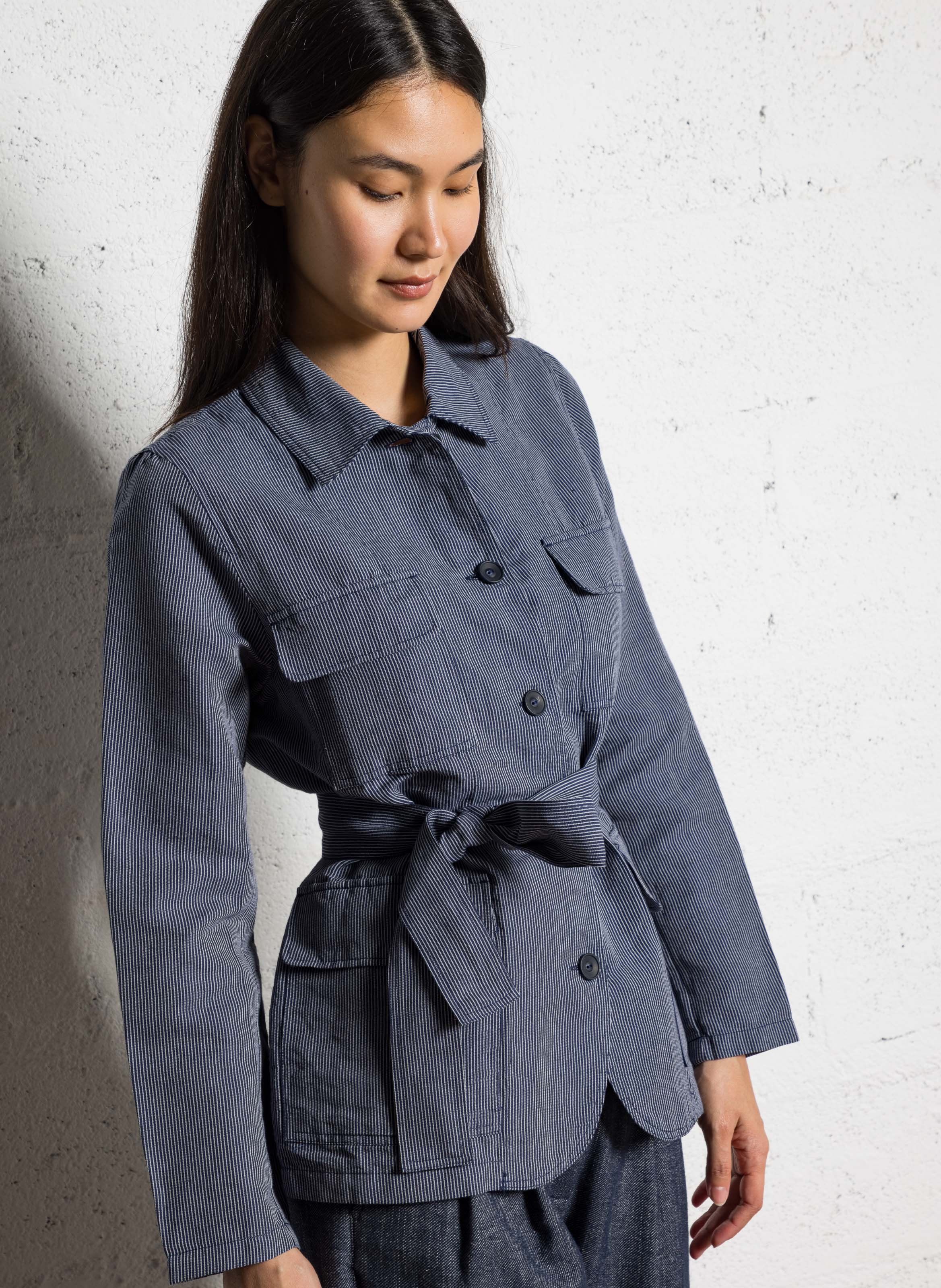 Striped belted straight shirt DIEGA Blue