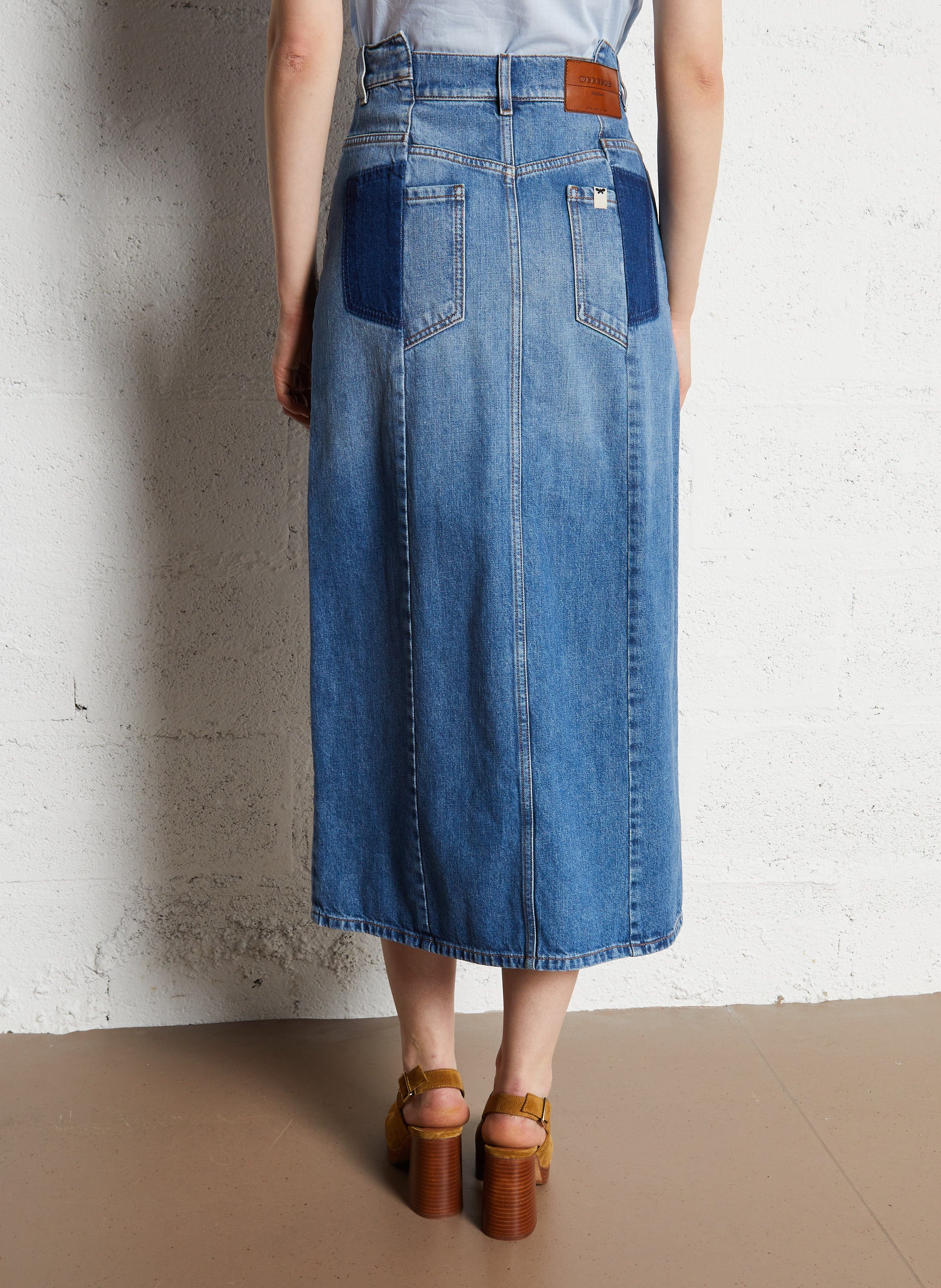 Jupe midi en coton Bleu