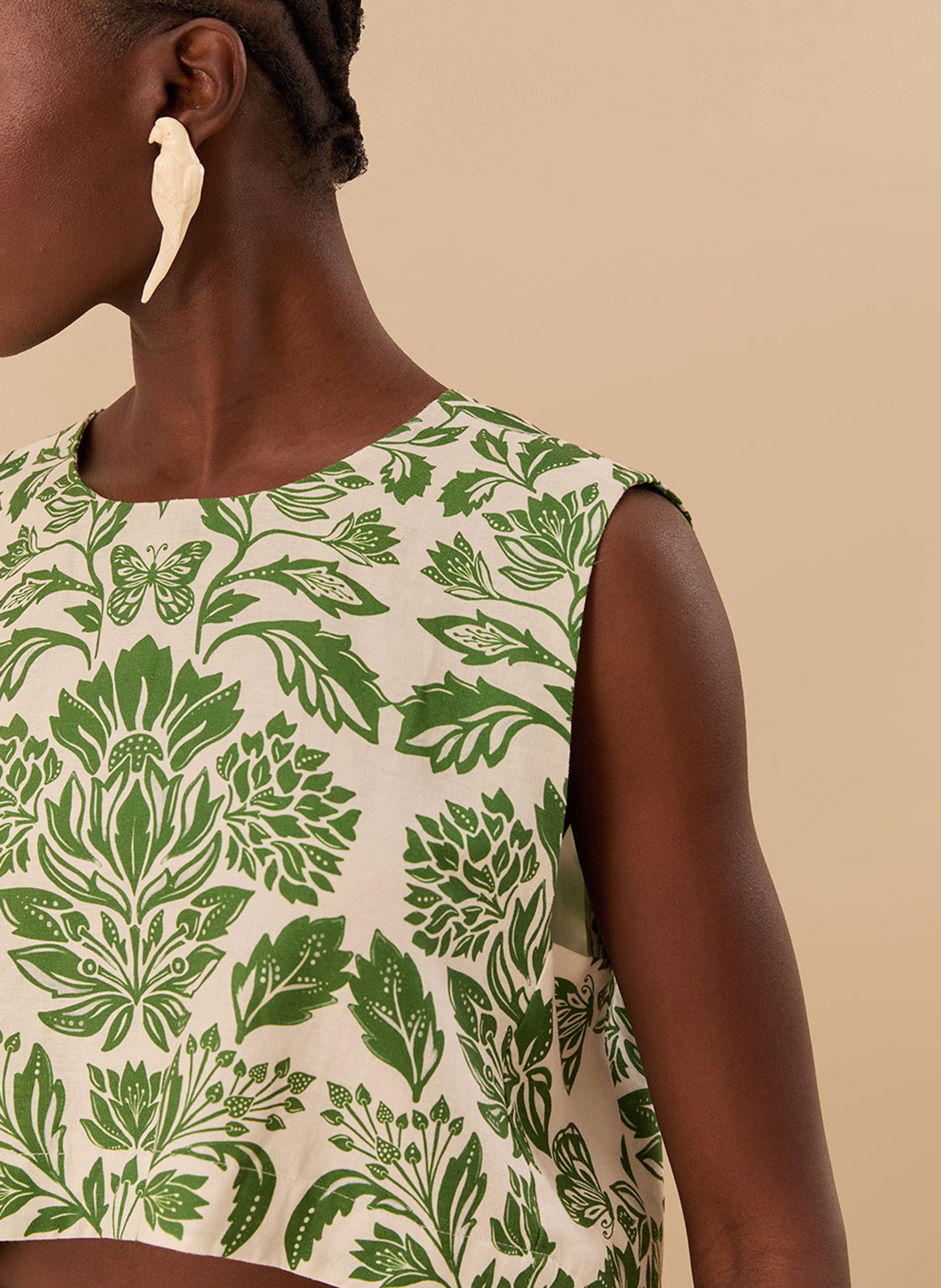 Straight blouse in printed blended linen FARM RIO Green