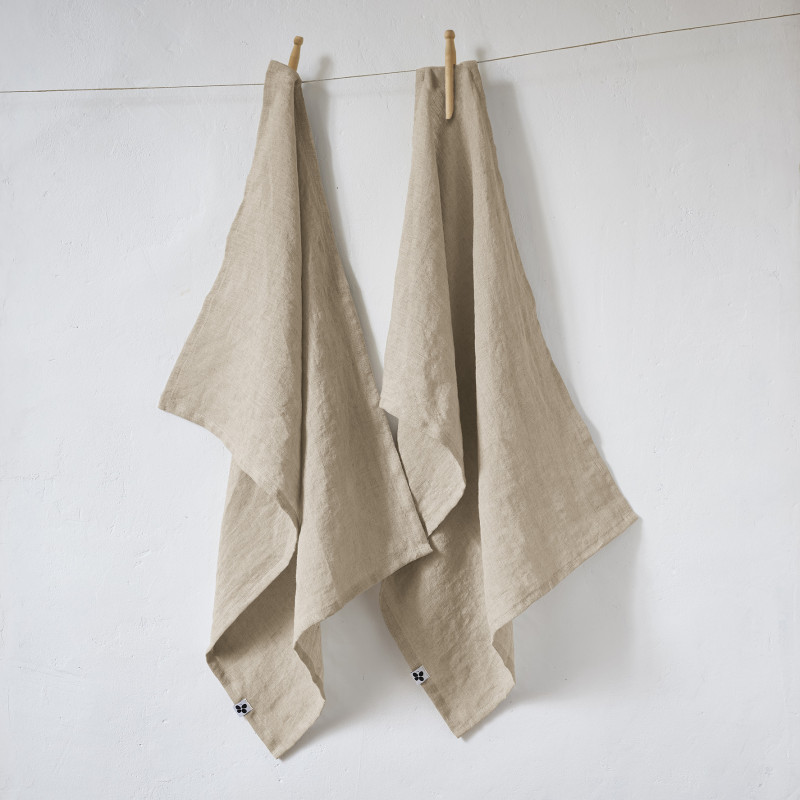 Set of 2 cotton muslin hand towels L'EFFET PAPILLON Beige