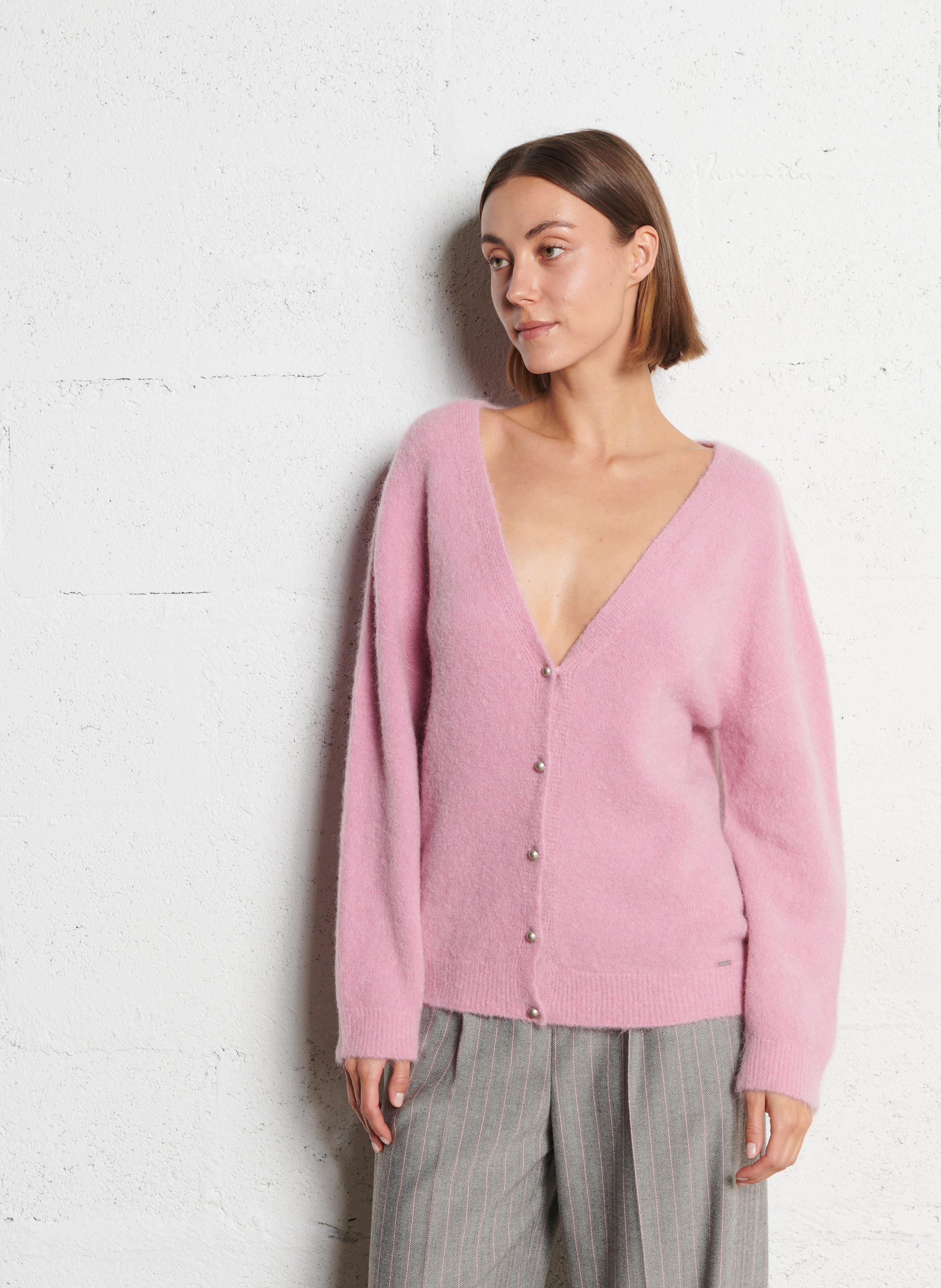 V-neck Wool Blend Vest with Front and Back Panels IKKS Pink