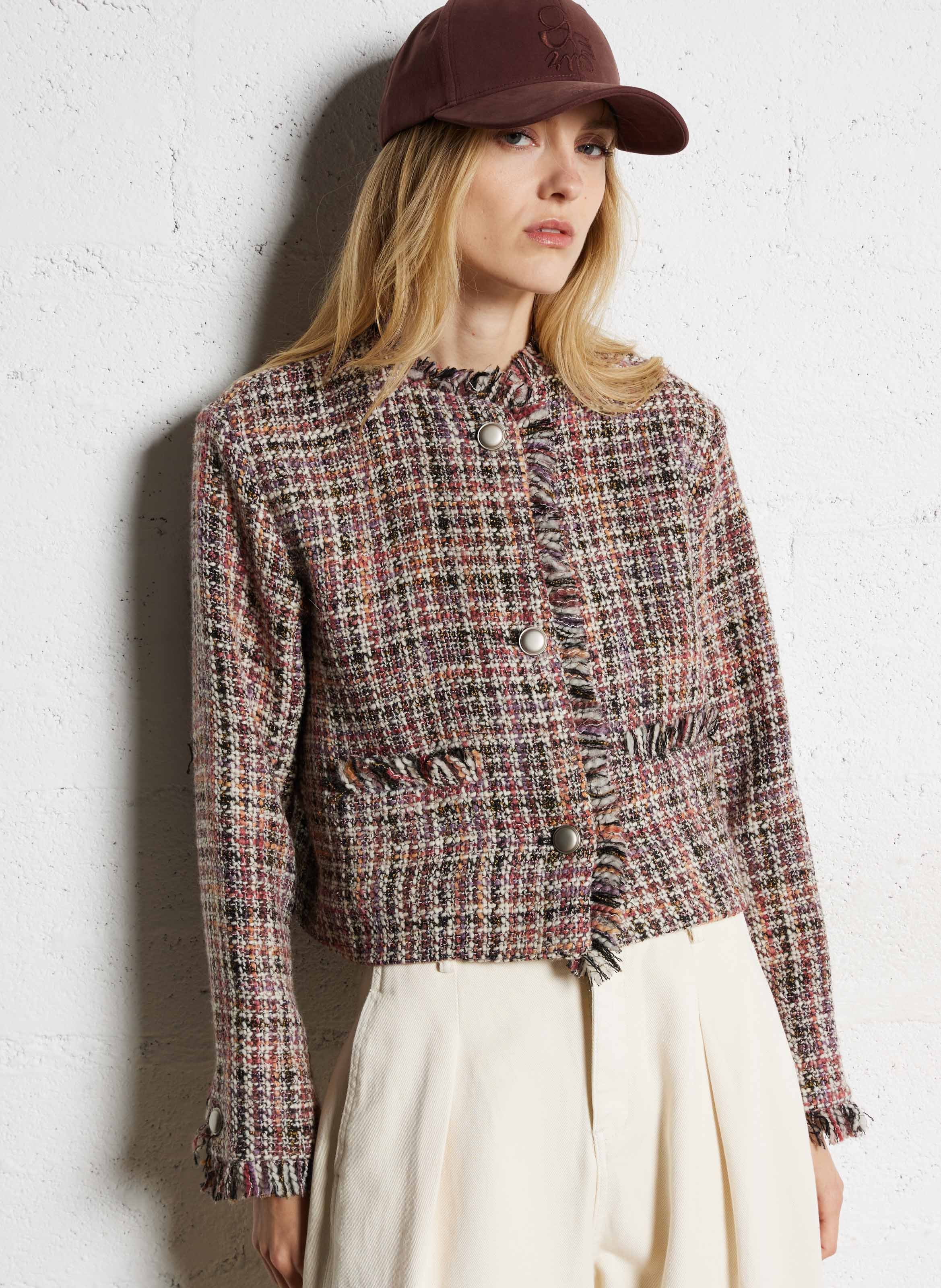 Veste droite en laine recyclée mélangée SUNCOO Rouge